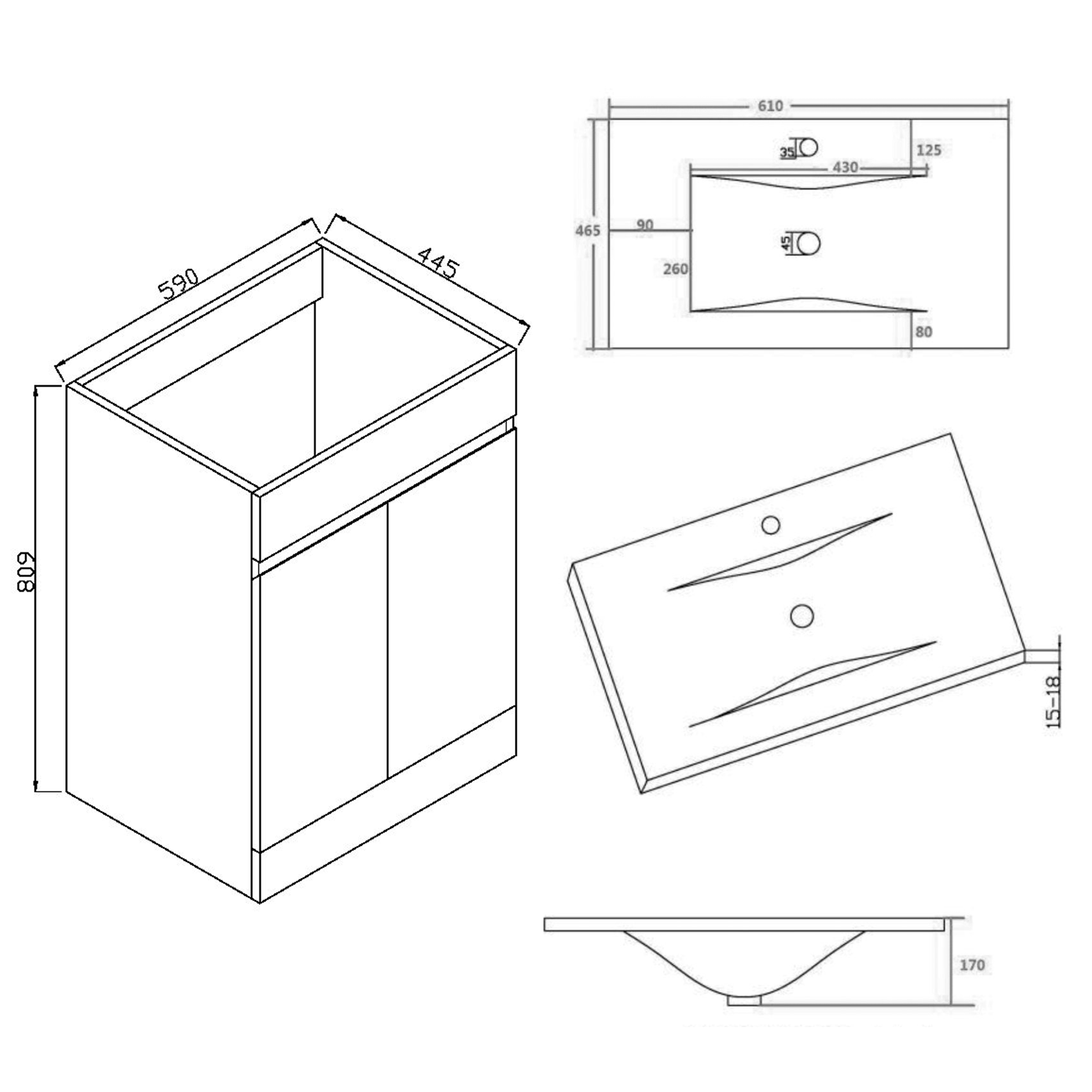 Dylan Waterproof 600mm Gloss White Floorstanding Vanity Unit & Basin
