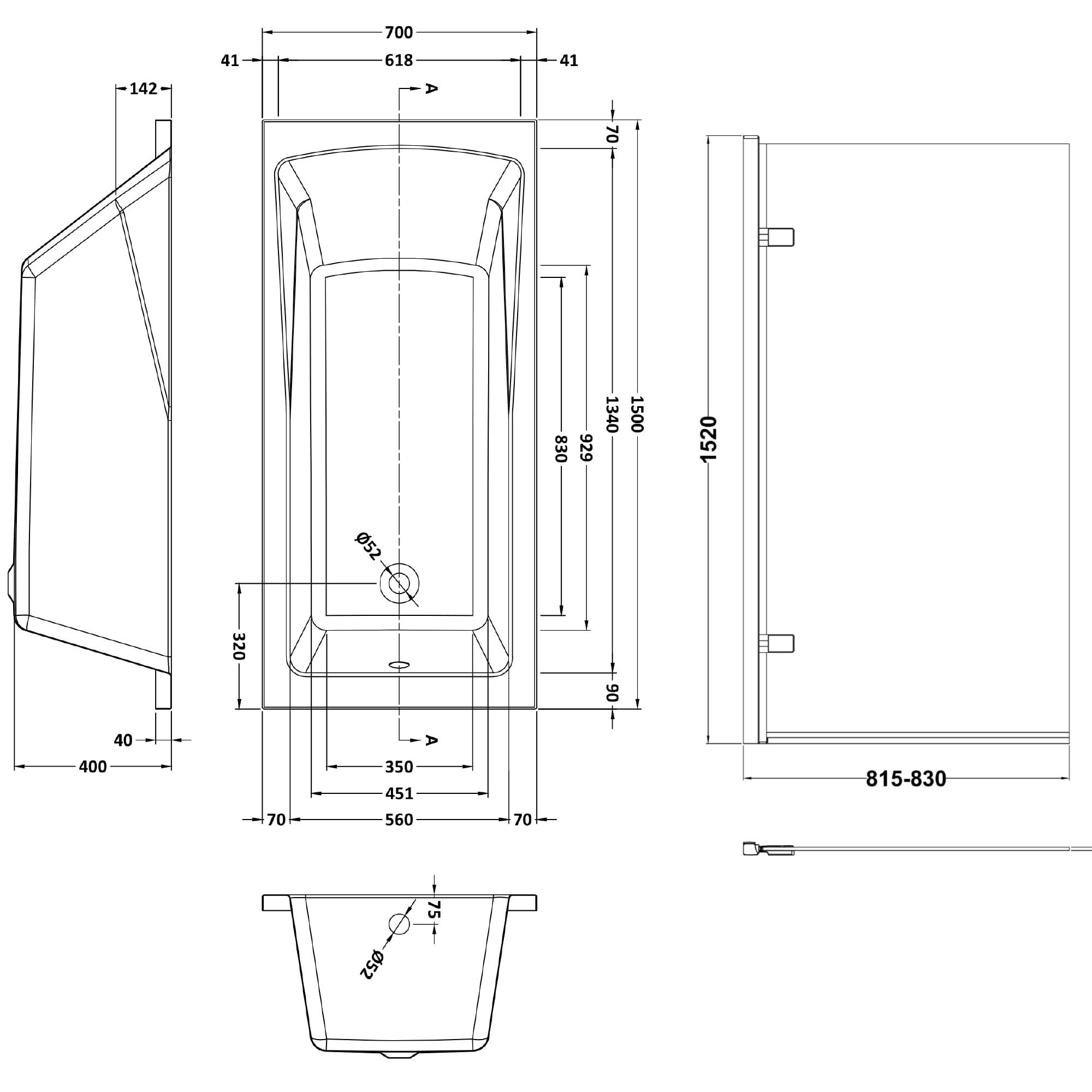 Drench Straight Single Ended Square Bath & Brushed Brass Shower Screen