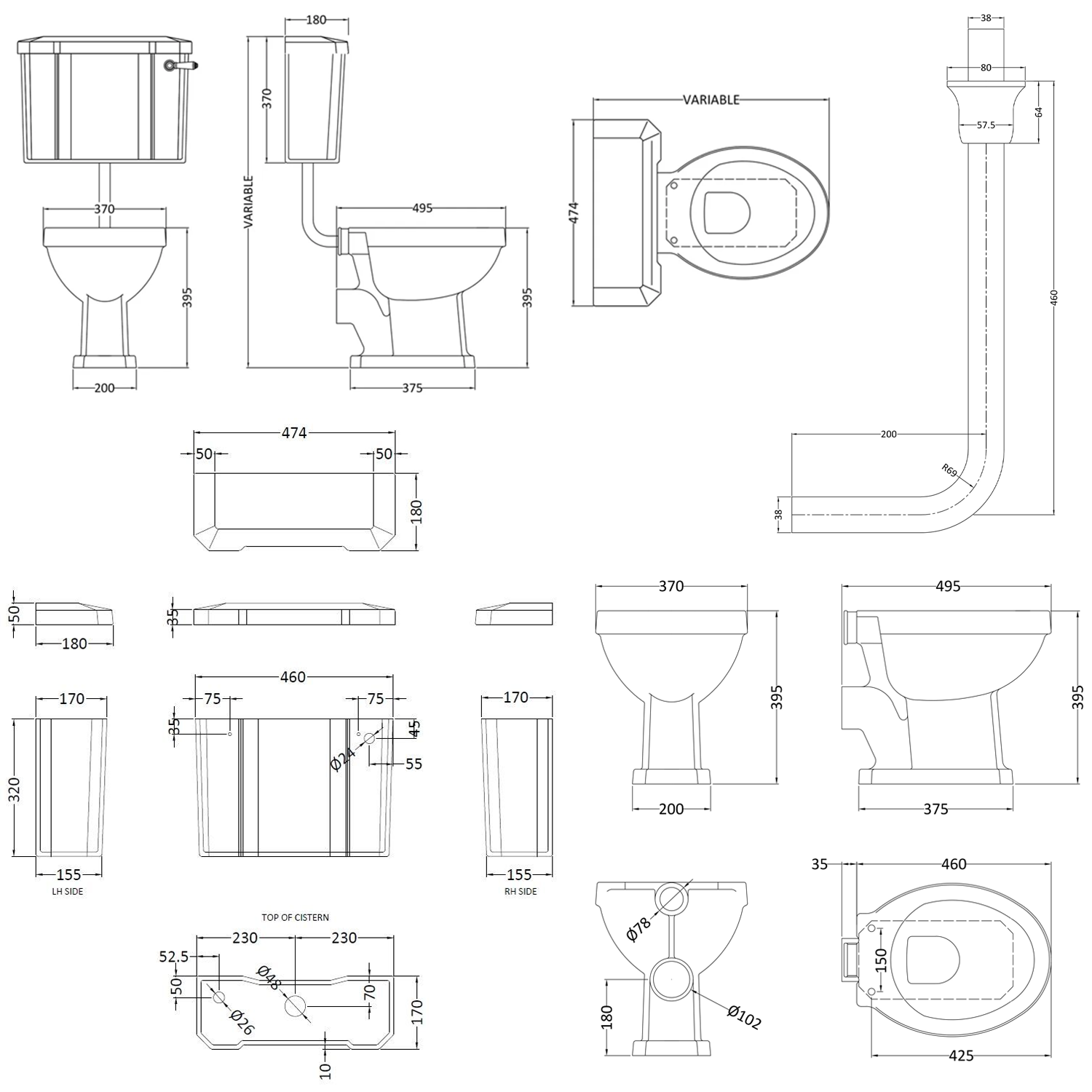 Butler & Rose Catherine Low Level Traditional Toilet - Pan & Cistern