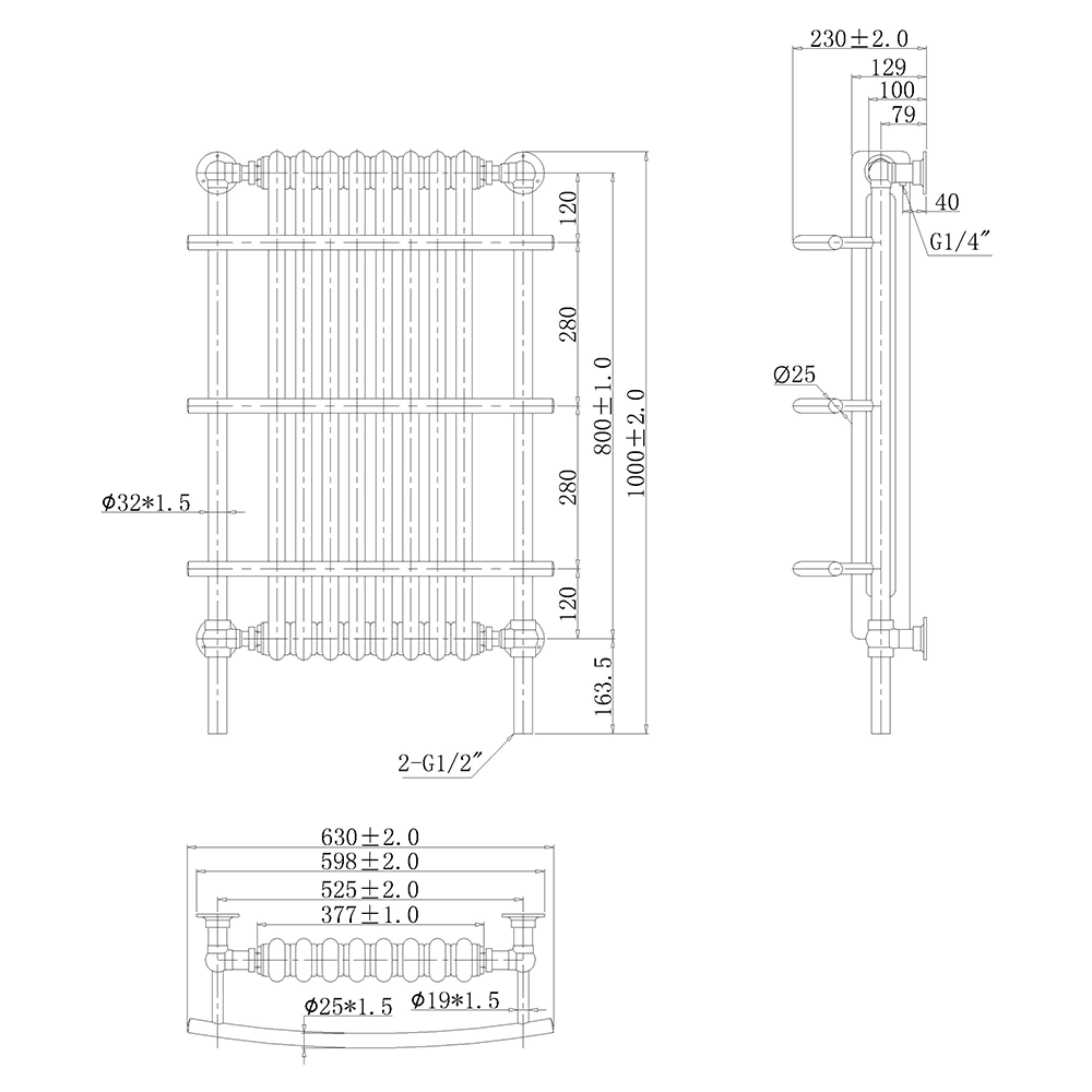 Butler & Rose Golden Eye Bathroom Traditional Heated Towel Rail Radiator - 1000 x 630mm