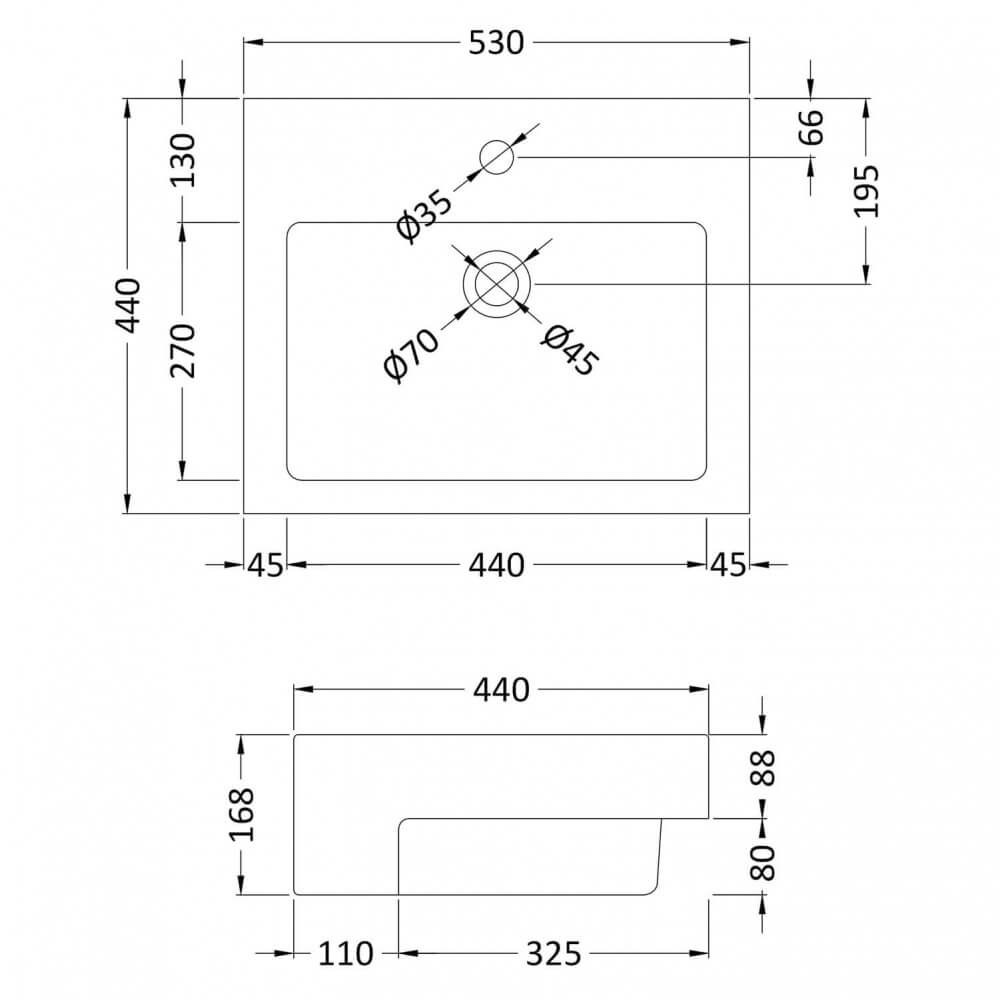 Hudson Reed 530mm Square Semi-Recessed Countertop Basin