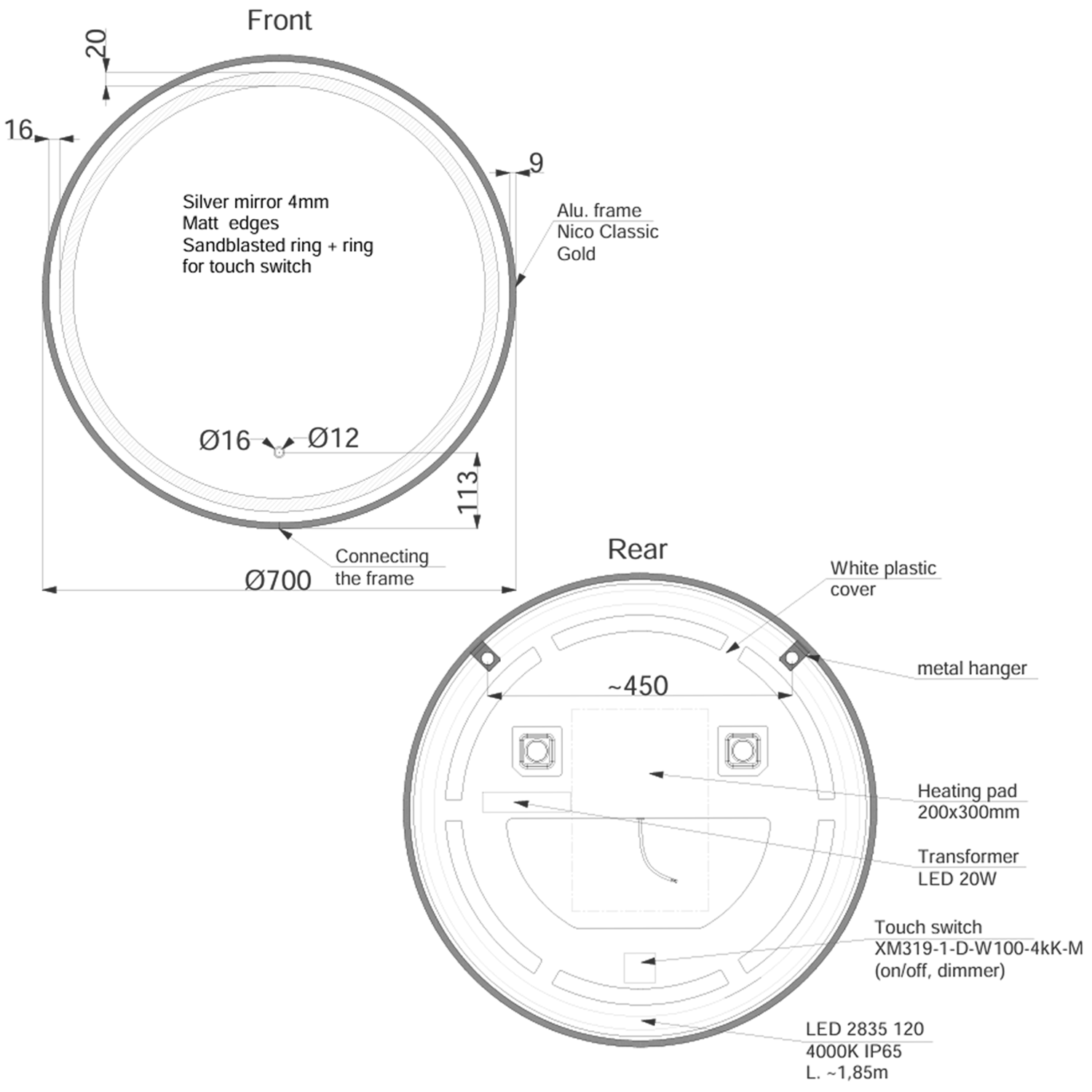 Origins Living Lomax Light Round Illuminated LED Mirror with Demister Pad - 700mm