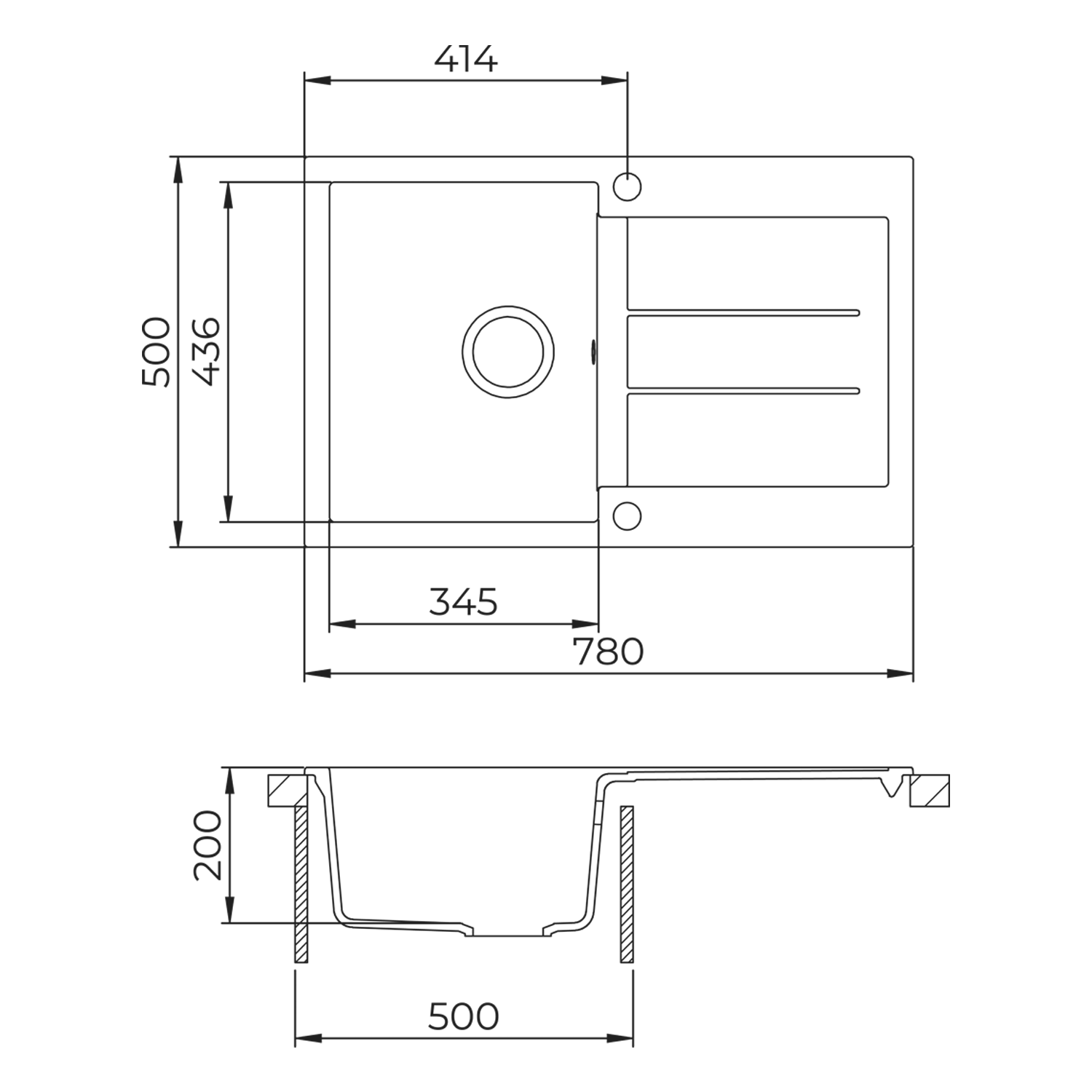 Clearwater Vesta 1 Bowl Granite Composite Kitchen Sink with Reversible Drainer - 780 x 500mm