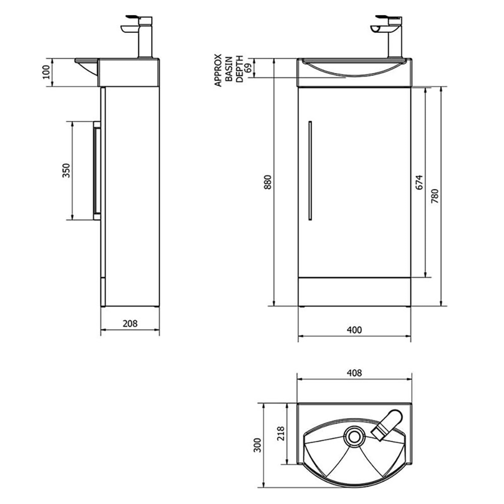 Vellamo Aspire Compact Cloakroom Floorstanding White Vanity Unit & Basin