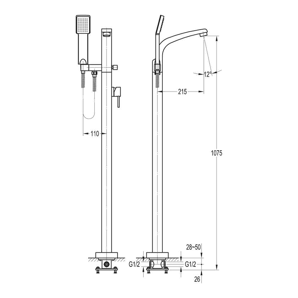 Flova Essence Floorstanding Bath Shower Mixer with Handset