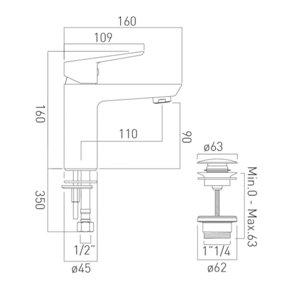 Vado Photon Single Lever Mono Basin Mixer with Clicker Waste