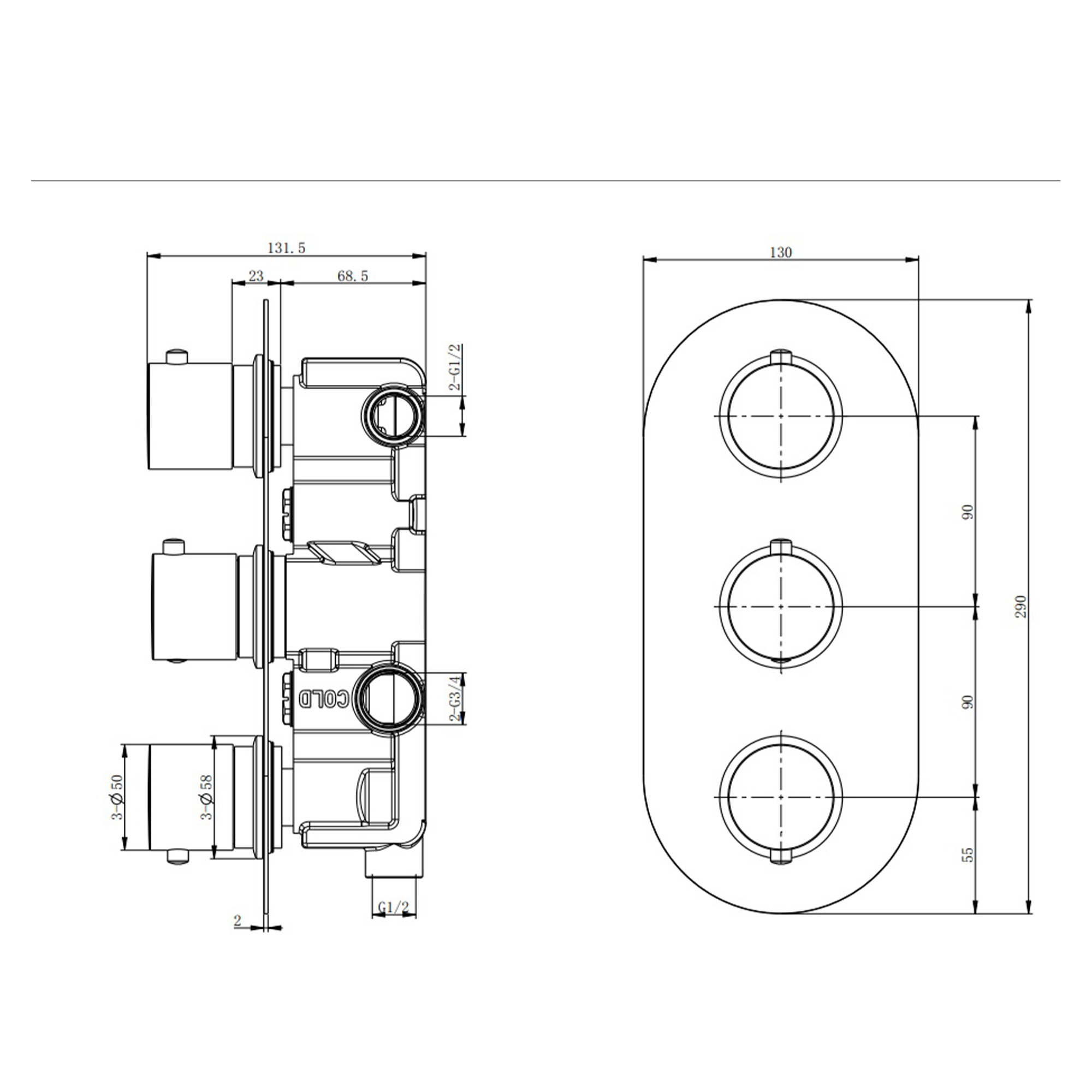 Harbour Clarity 3 Outlet Thermostatic Concealed Shower Valve