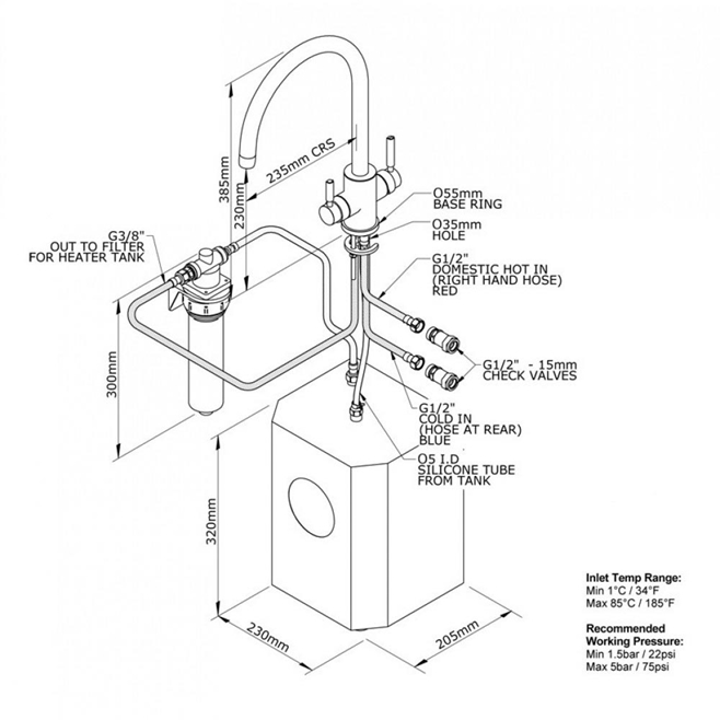 Perrin & Rowe Phoenix C Spout 3-in-1 Instant Hot Water Mixer Tap