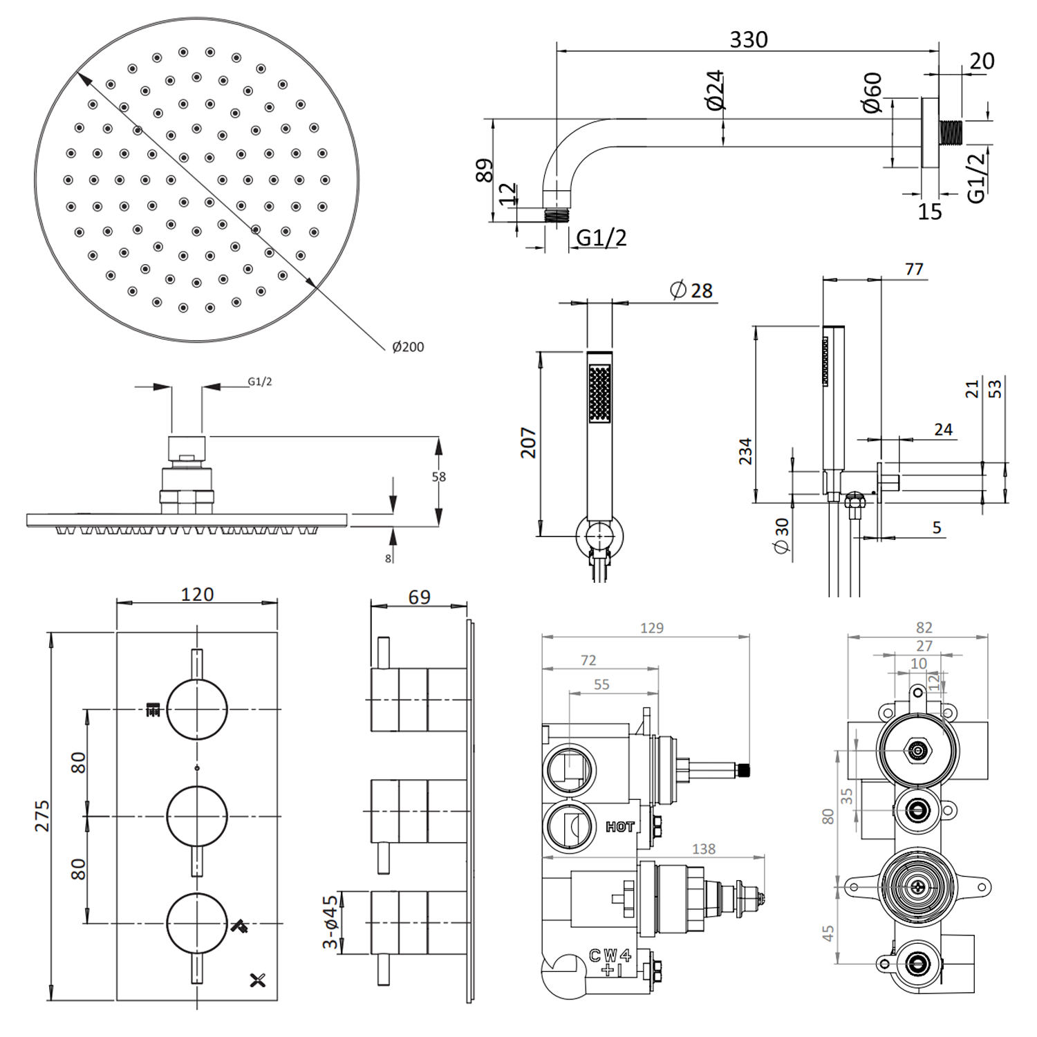 Crosswater MPRO 2 Outlet 3 Handle Shower Bundle