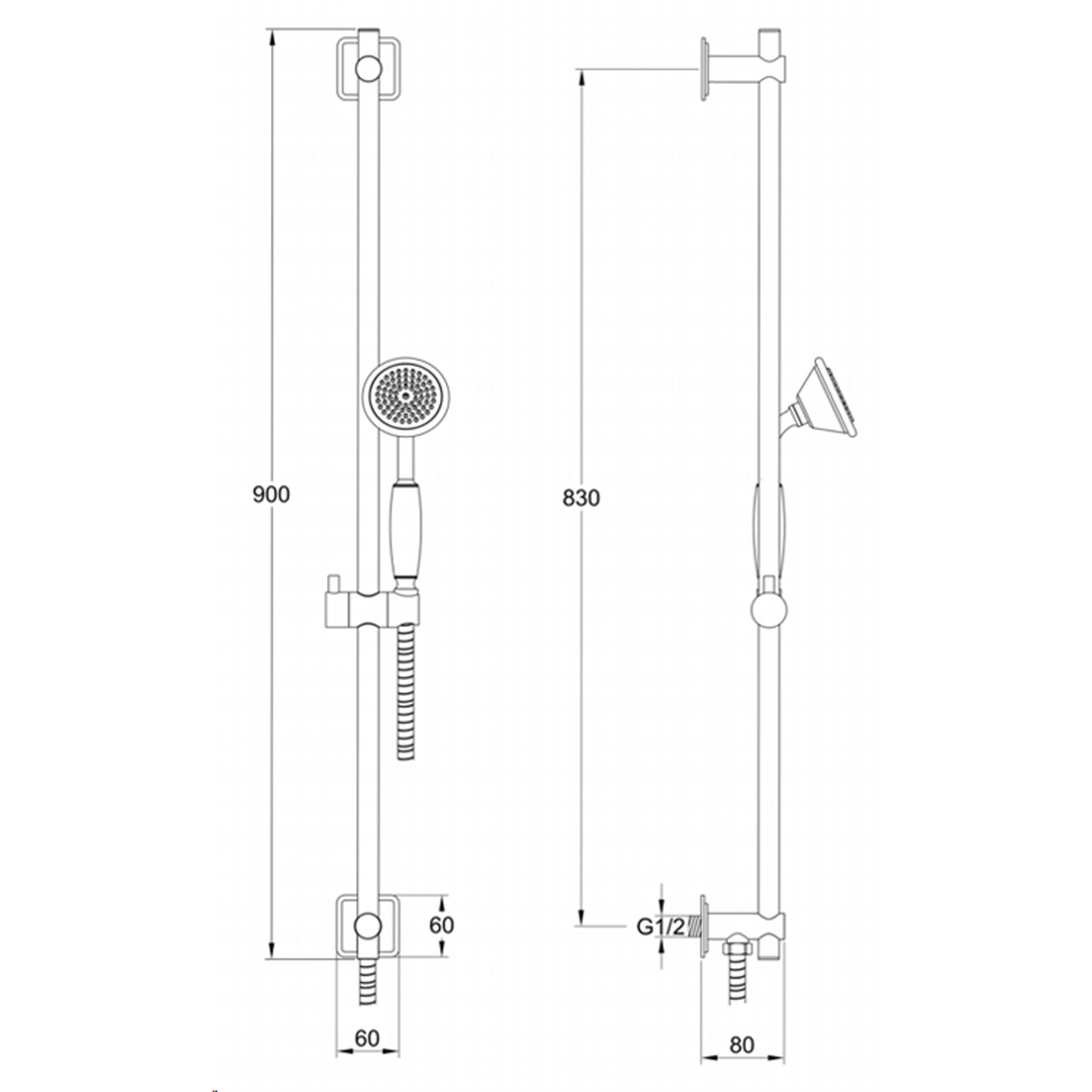 Butler & Rose Caledonia Slide Rail Kit, Single Function Handset & Hose