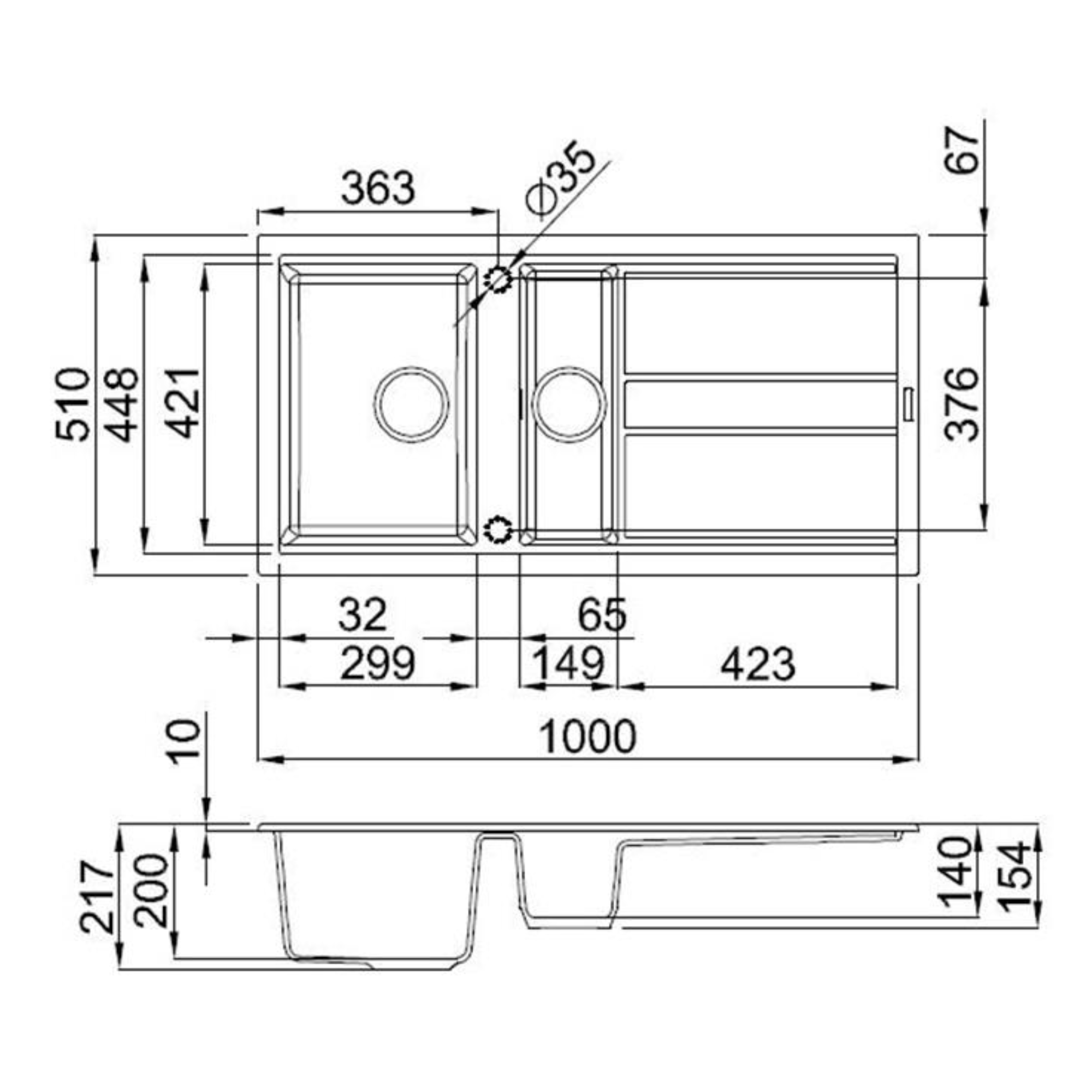 Reginox Best 15 1.5 Bowl Granite Composite Kitchen Sink & Waste Kit with Reversible Drainer - 1000 x 510mm