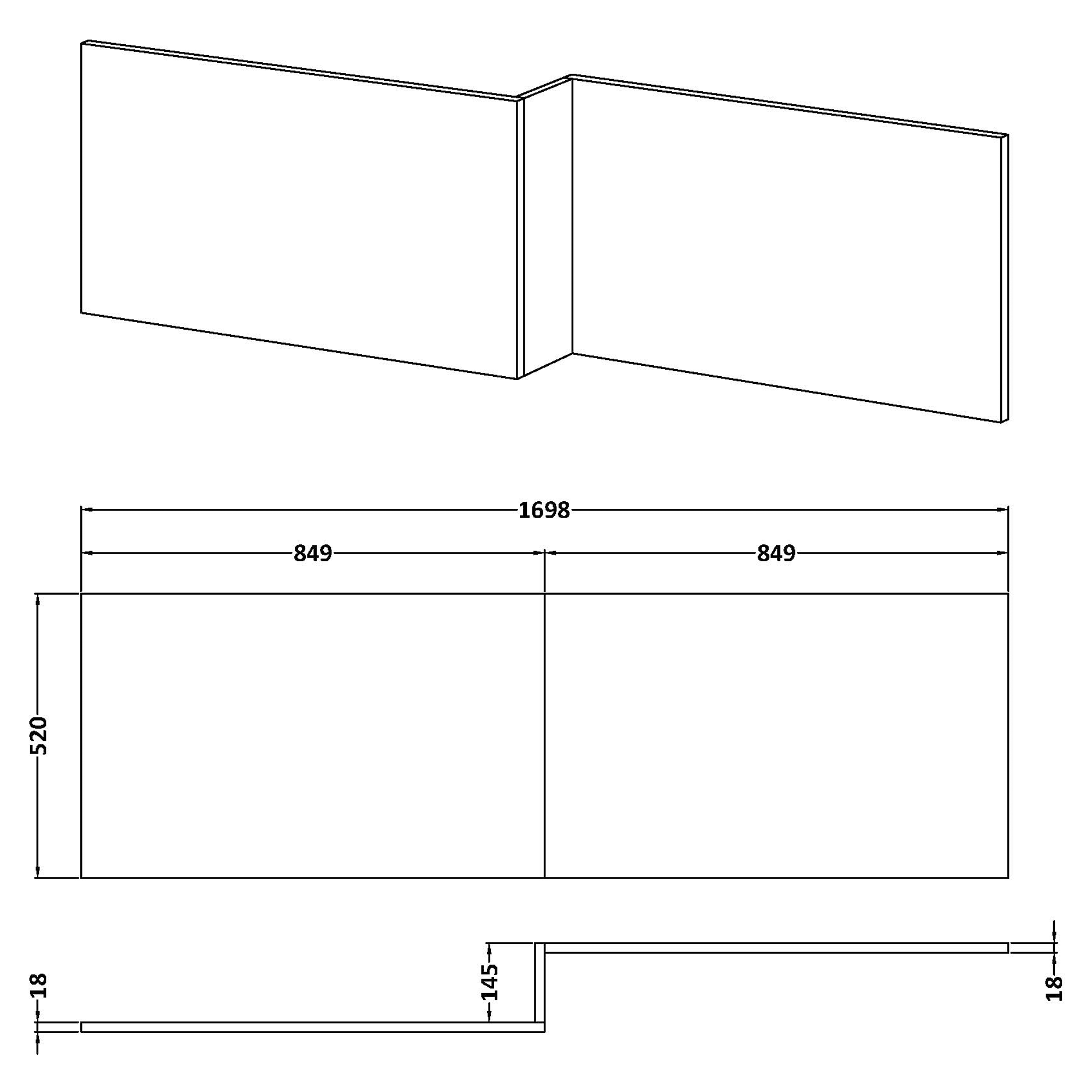 Erin 1700mm L-Shaped Square Front Bath Panel