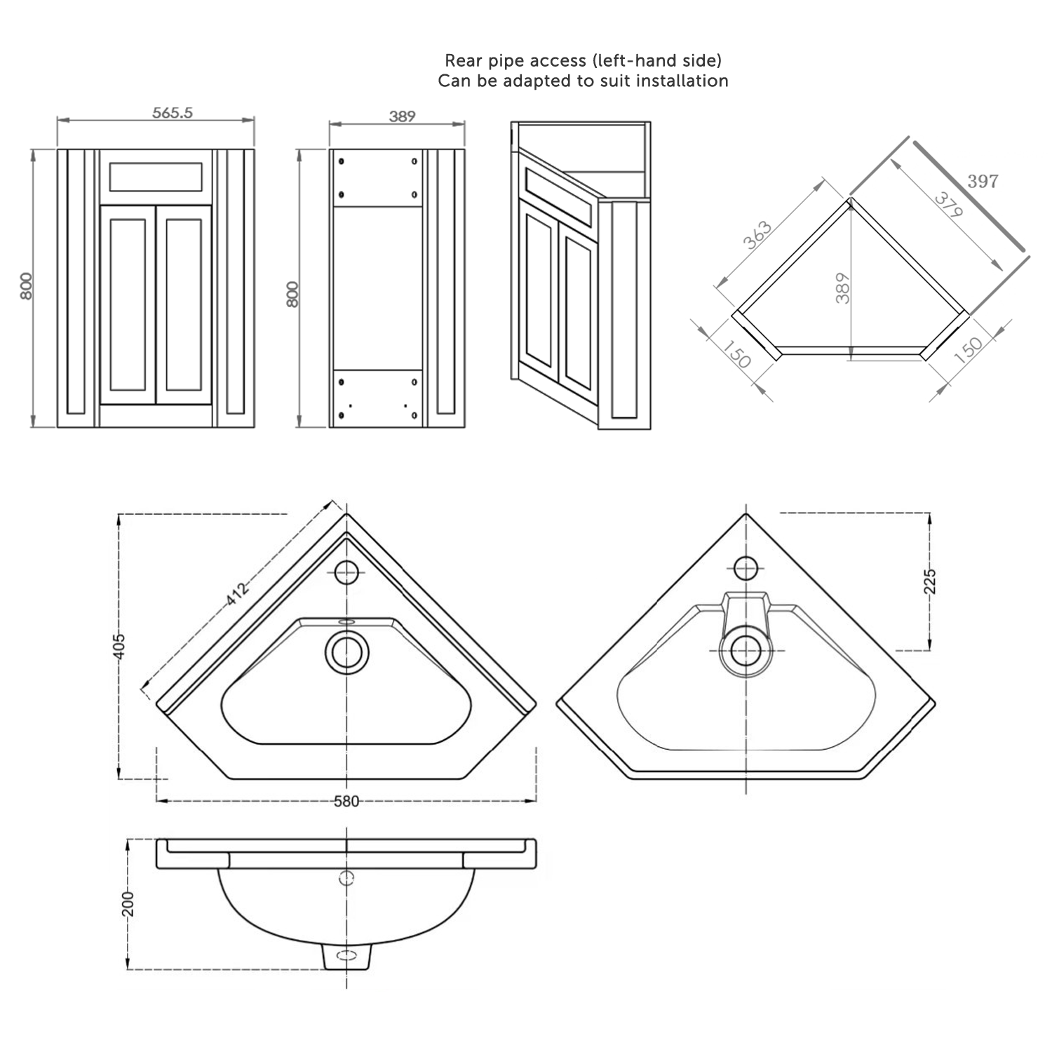 Butler & Rose Catherine Corner Cloakroom Vanity Unit with Basin