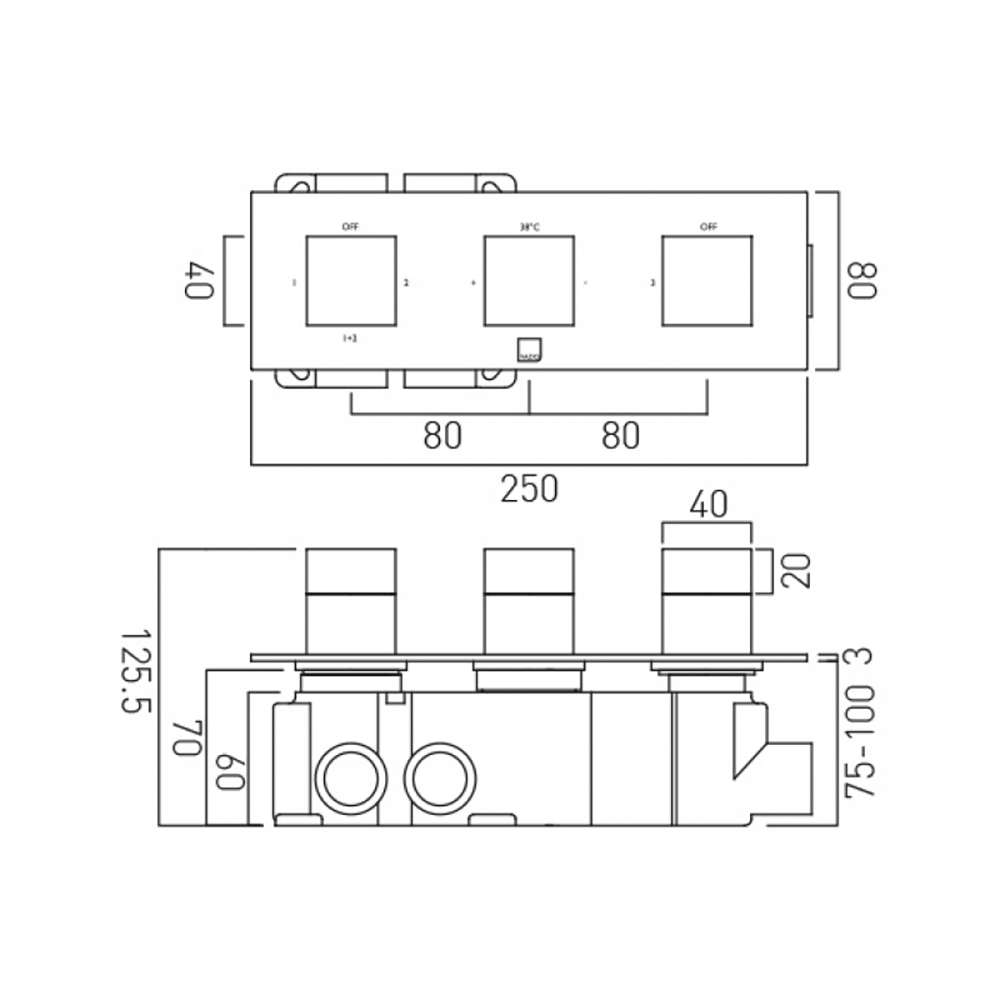 Vado Tablet Notion Horizontal 3 Outlet Concealed Thermostatic Shower Valve