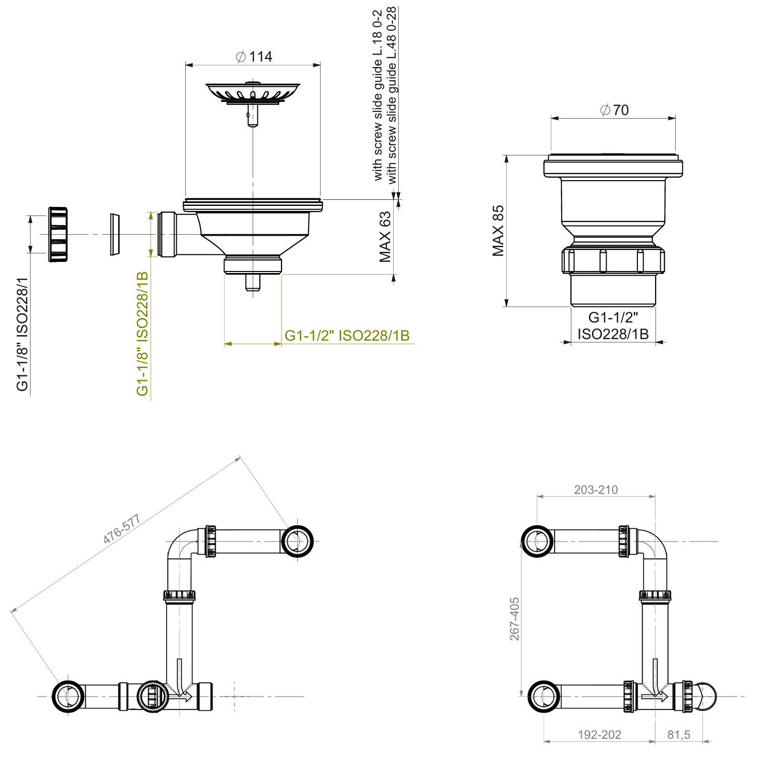 Clearwater Sonnet 90mm & 60mm Basket Strainer Waste Kit For 1.5 Bowl Kitchen Sinks