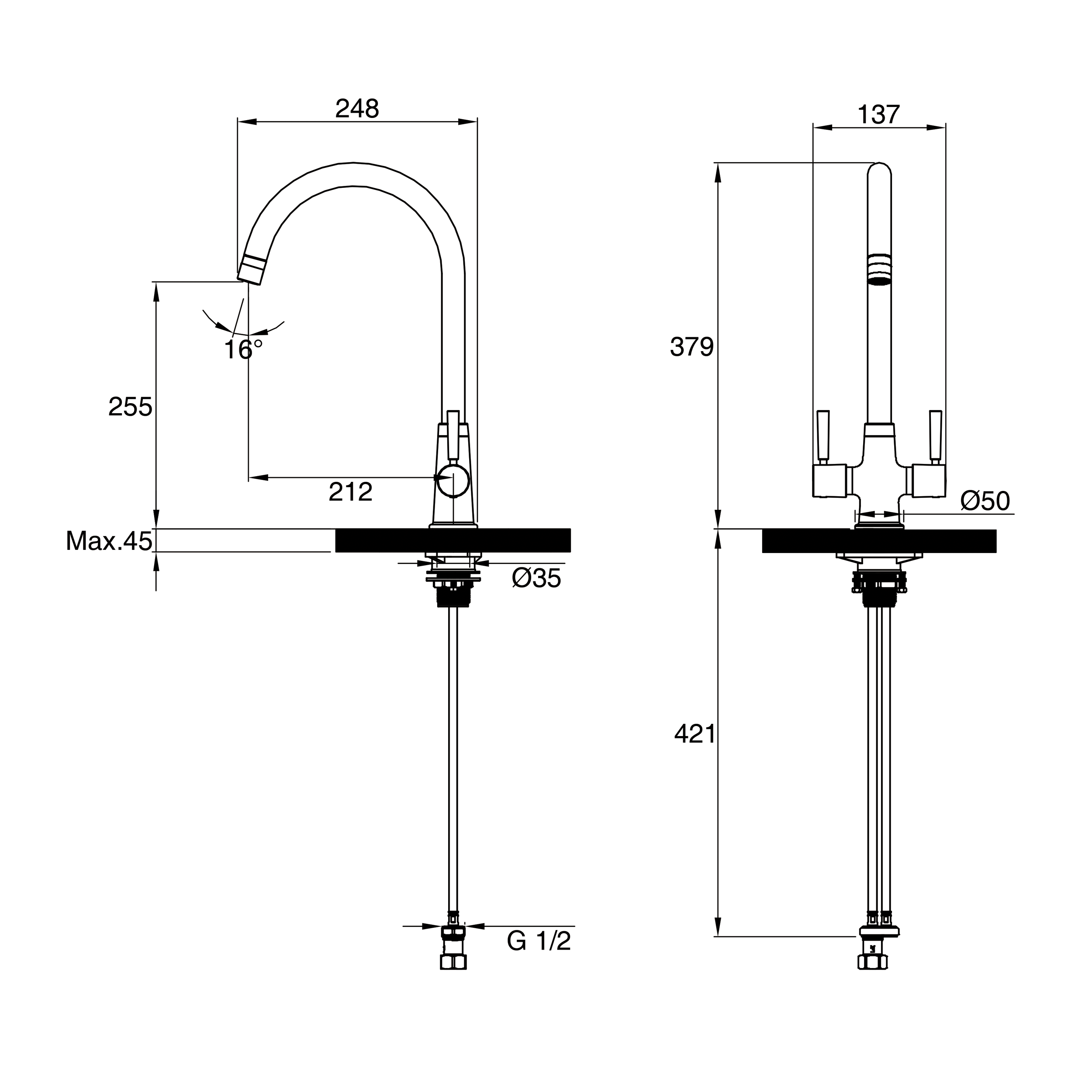 Clearwater Davina Twin Lever Mono Sink Mixer with Swivel Spout