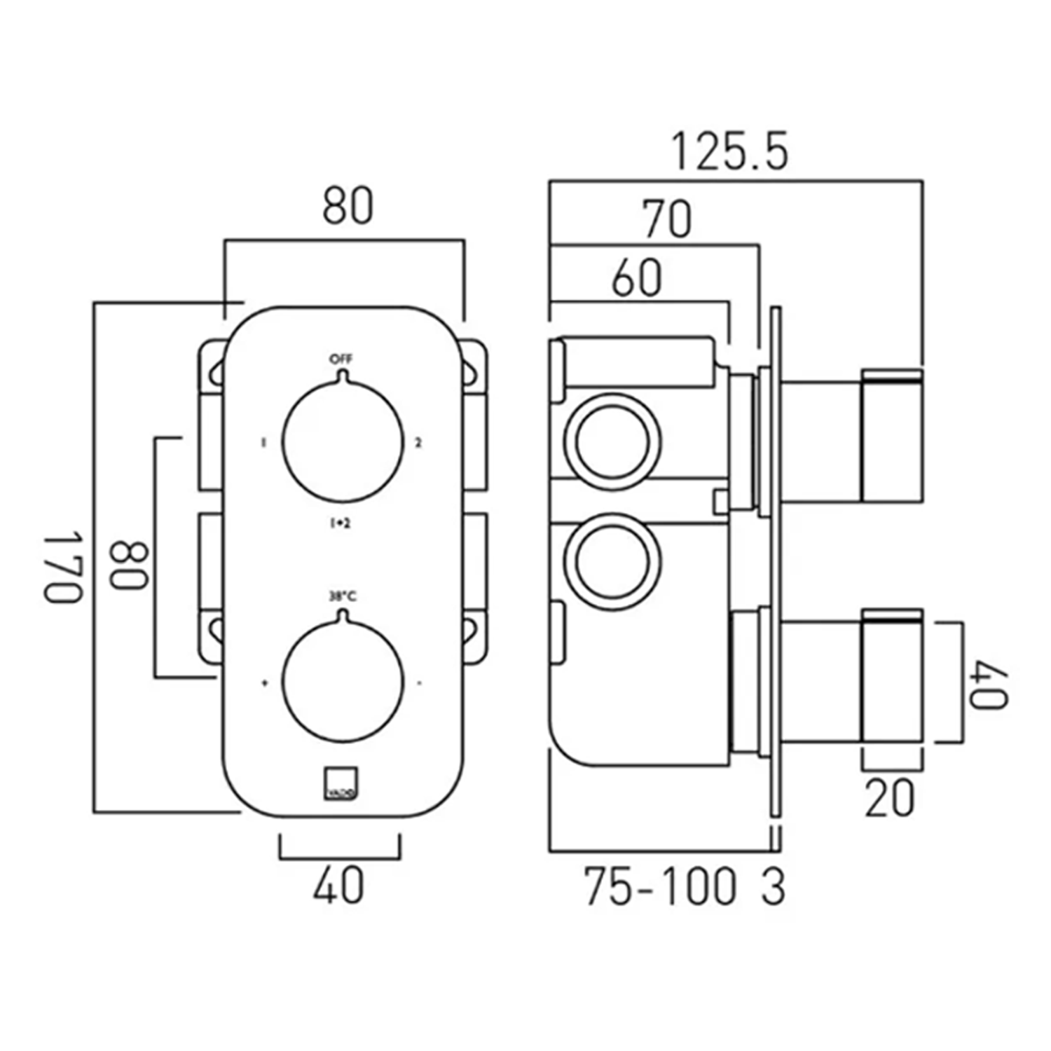 Vado Tablet Altitude 2 Outlet Concealed Thermostatic Shower Valve