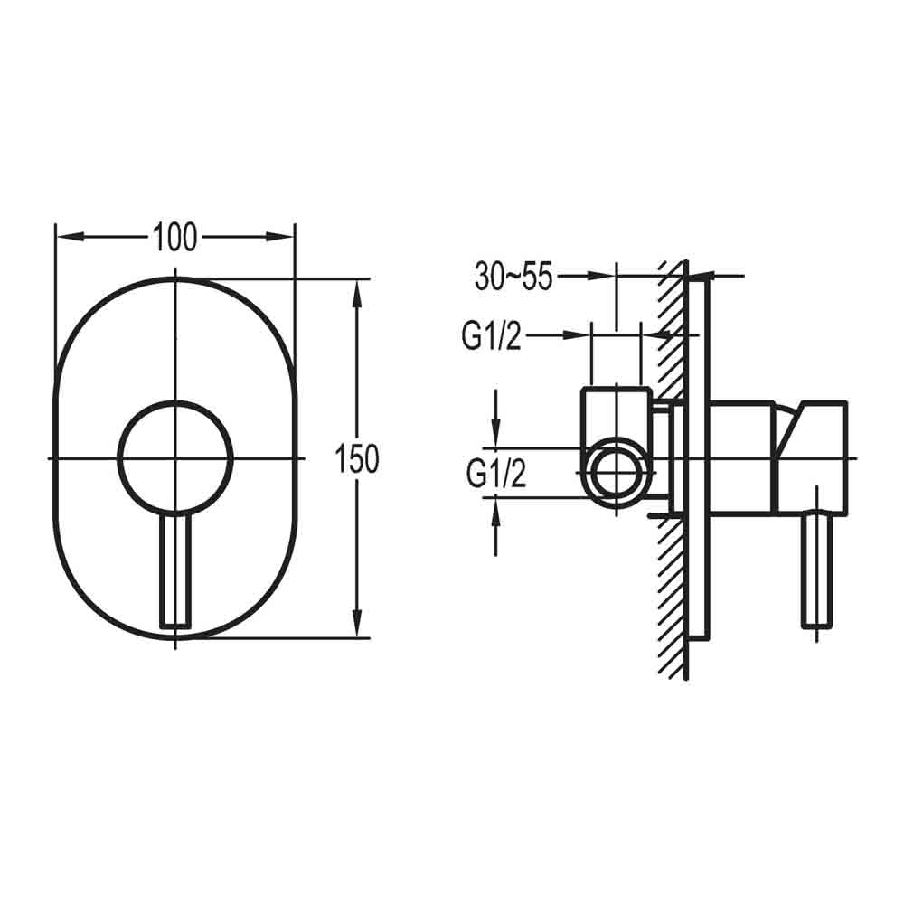 Flova Levo Single Outlet Concealed Manual Shower Valve with Oval Plate