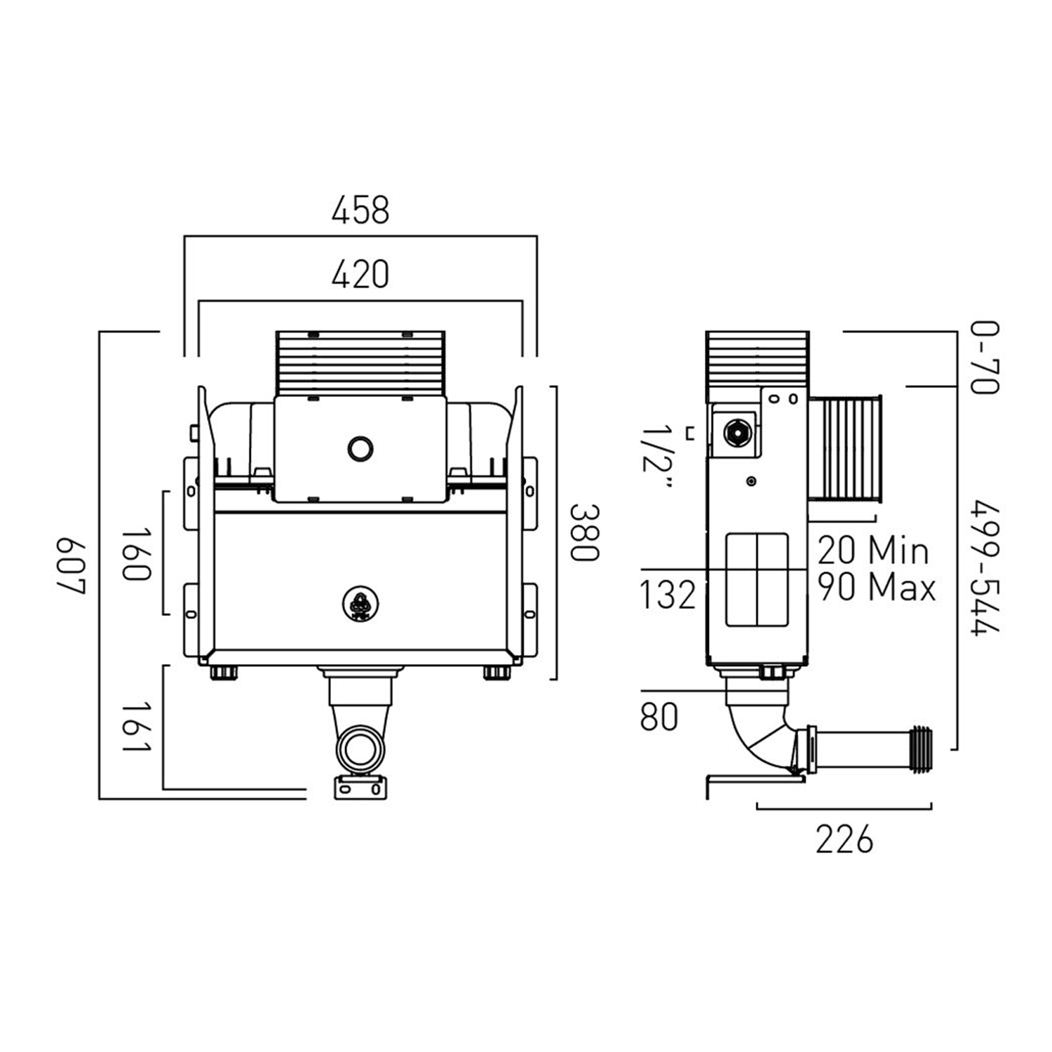 Vado Short Size Concealed Cistern with Brackets