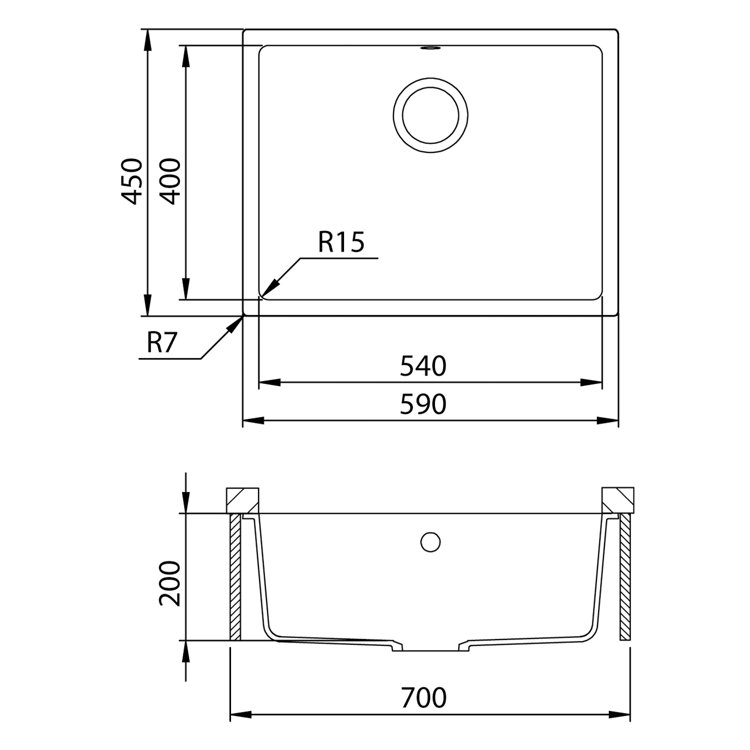 Clearwater Lumen 1 Bowl Granite Composite Inset/Undermount Kitchen Sink - 590 x 450mm