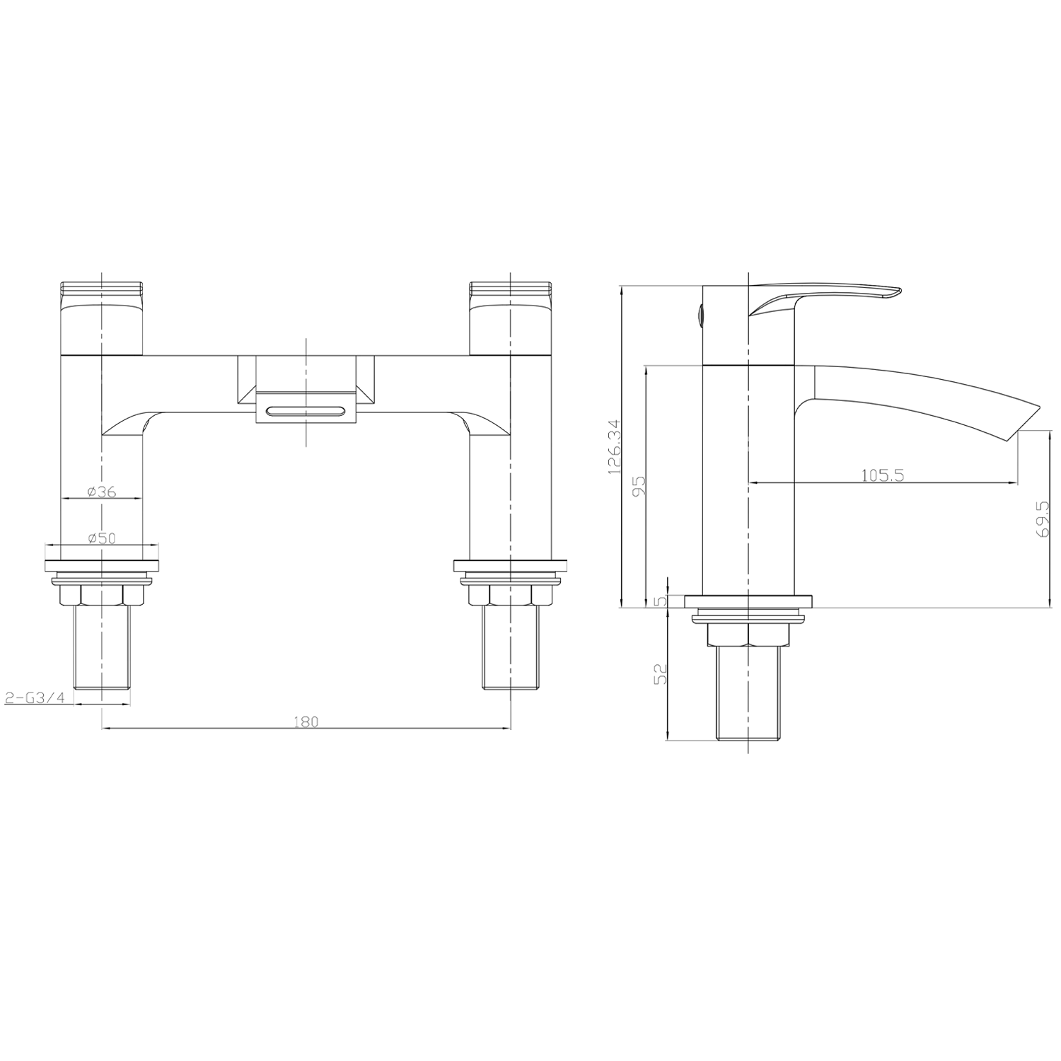 Vellamo Swift Chrome Deck Mounted Bath Filler