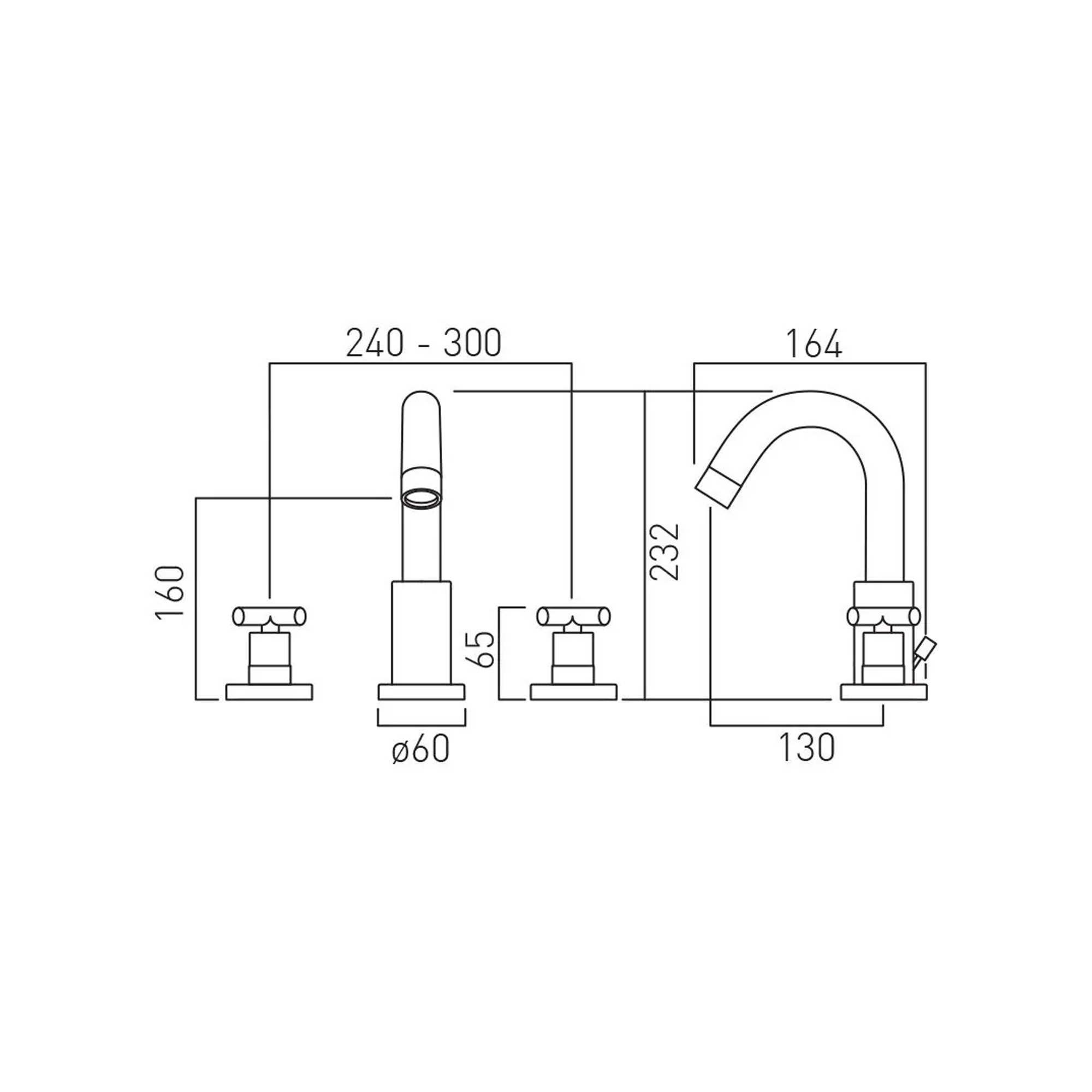 Vado Individual Elements 3 Hole Deck Mounted Basin Mixer Tap with Pop-Up Waste
