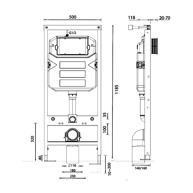 Abacus Wall Mounted 1180mm WC Frame with Dual Flush Cistern