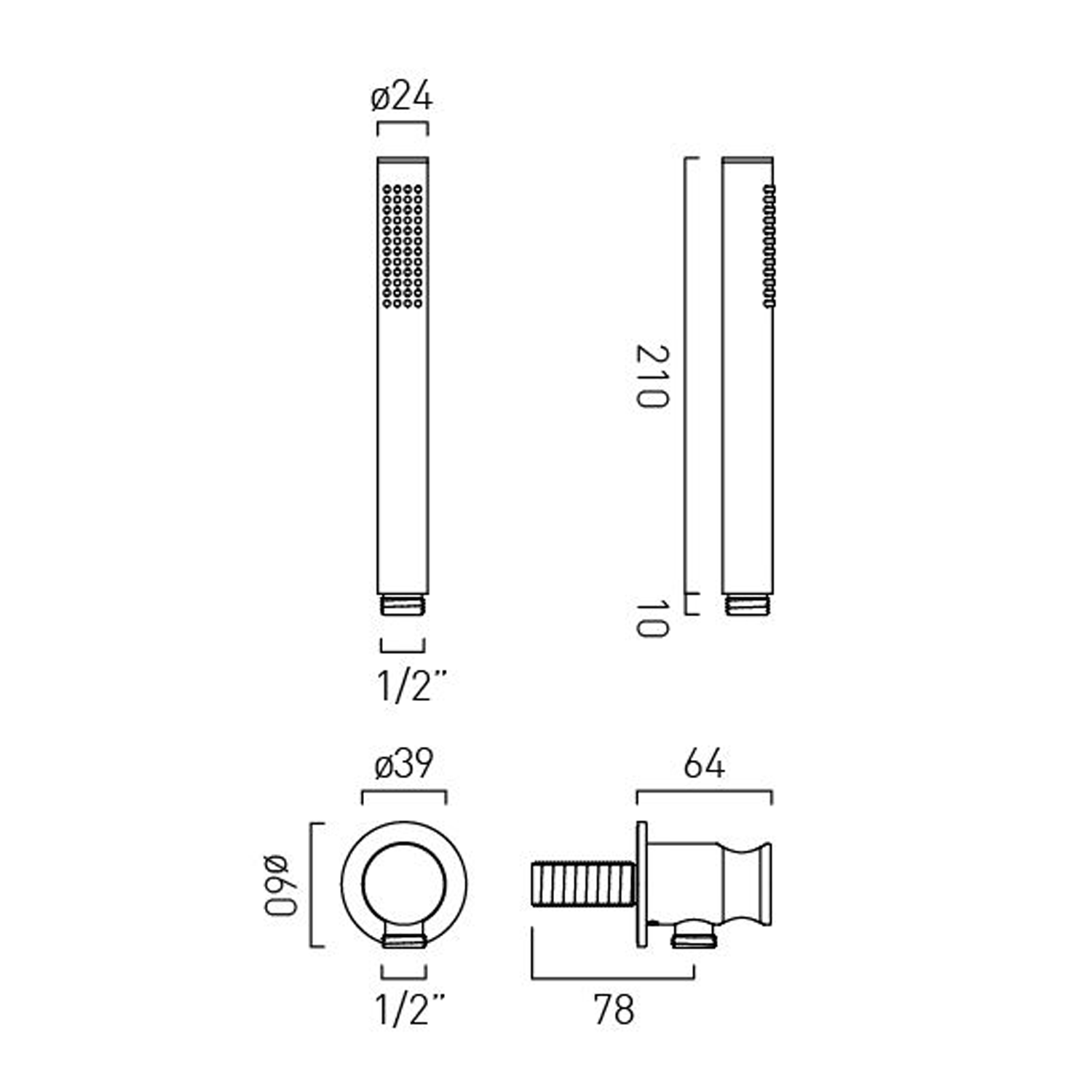 Vado Safari Shower Handset with Integrated Outlet, Holder & 1500mm Hose
