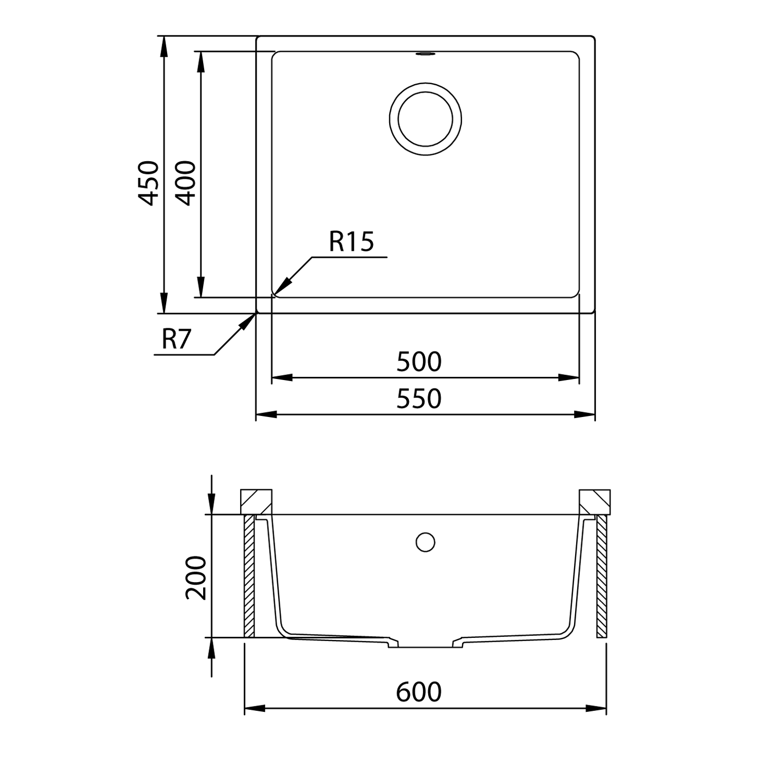 Clearwater Lumen 1 Bowl Granite Composite Inset/Undermount Kitchen Sink - 550 x 450mm
