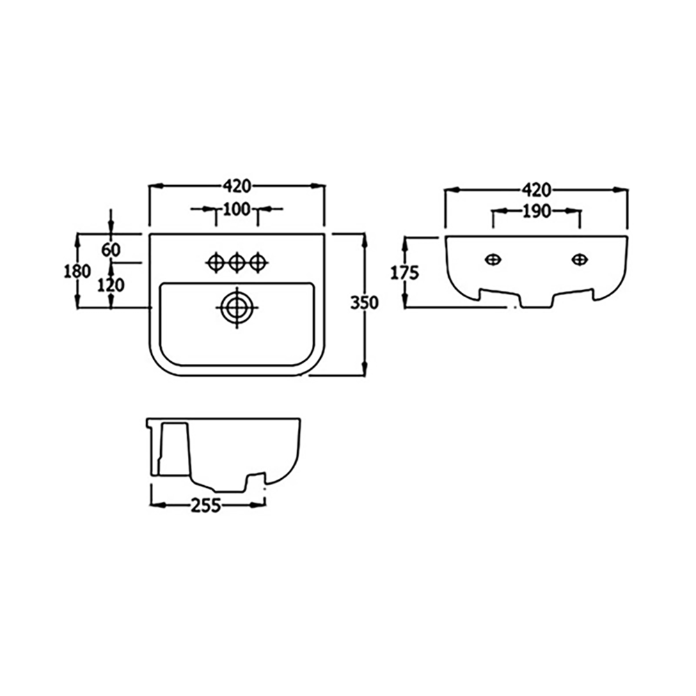 RAK Series 600 Ceramic Semi Recessed Basin 420mm - 1 Tap Hole