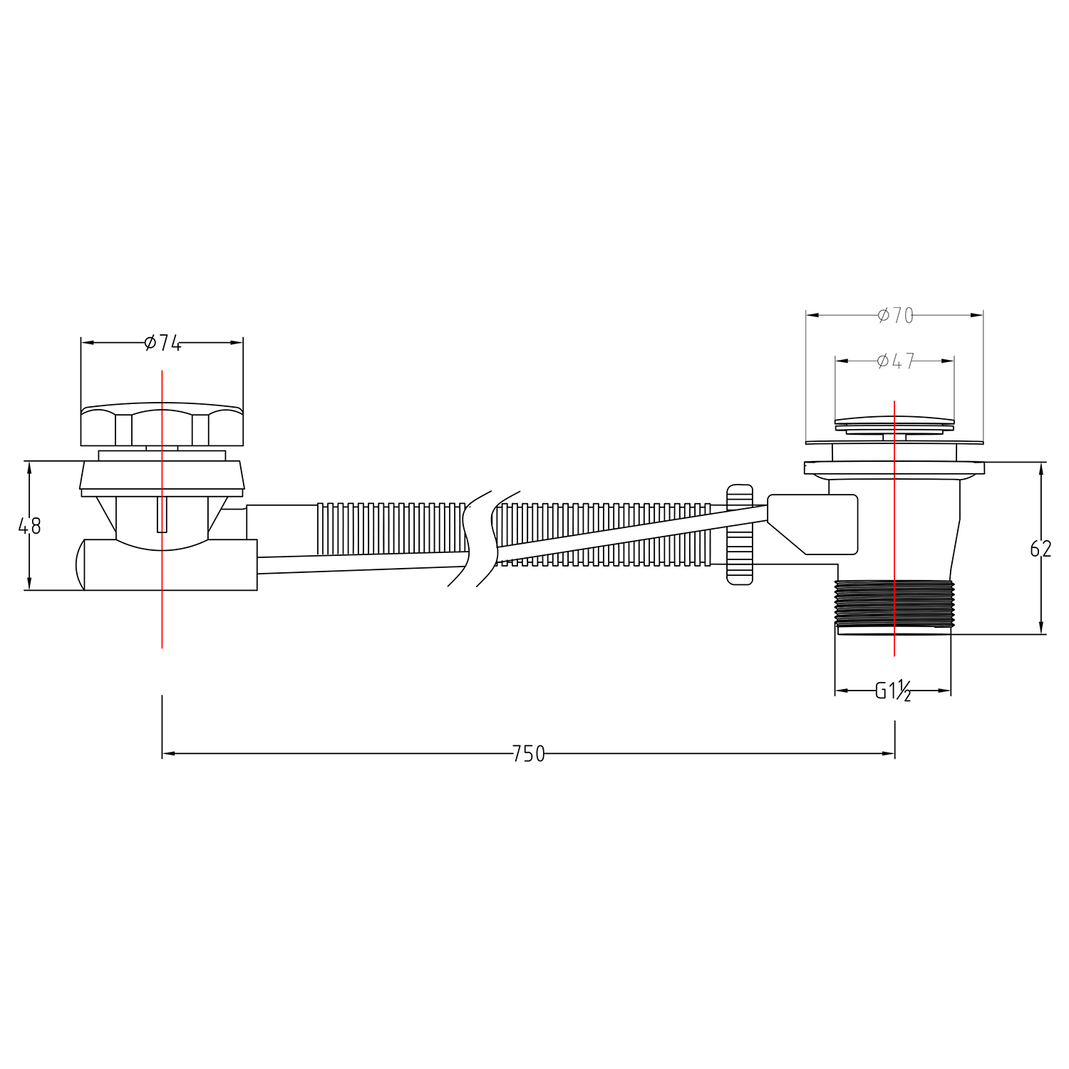 Drench Bath Pop Up Waste with Overflow - Chrome