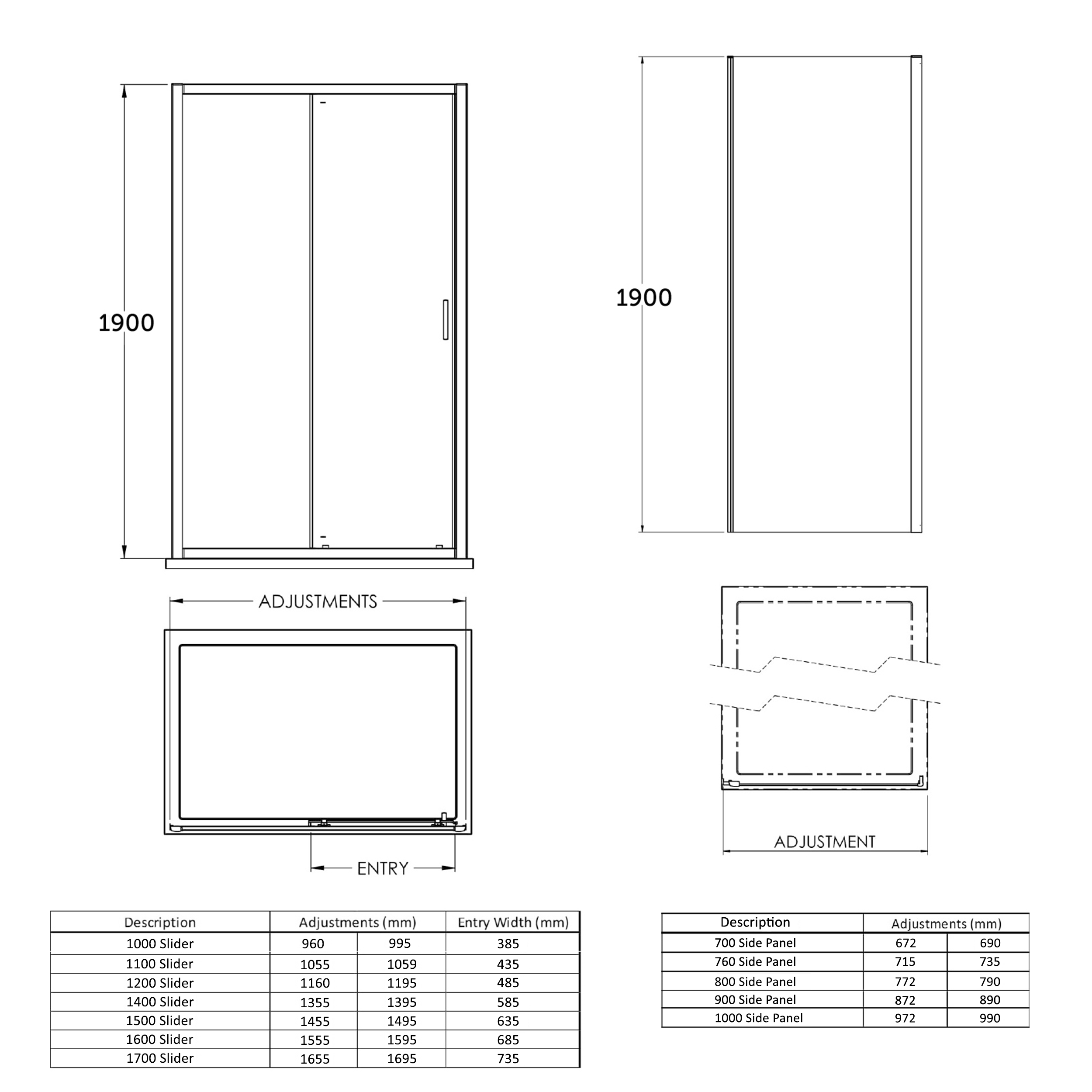 Harbour Primrose 6mm Single Matt Black Sliding Shower Door & Optional Side Panel