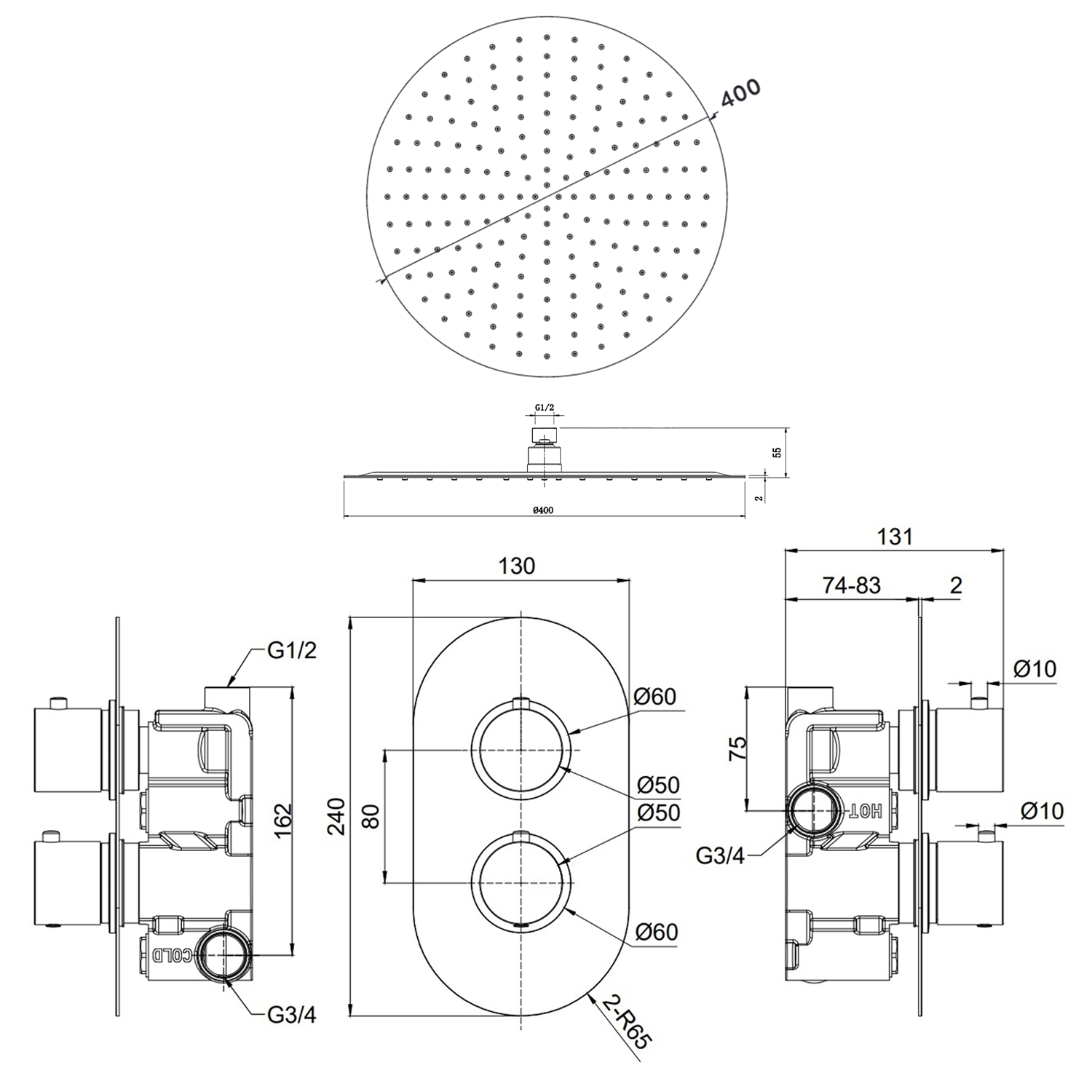 Brooke Concealed Shower Valve & Fixed Shower Head Package