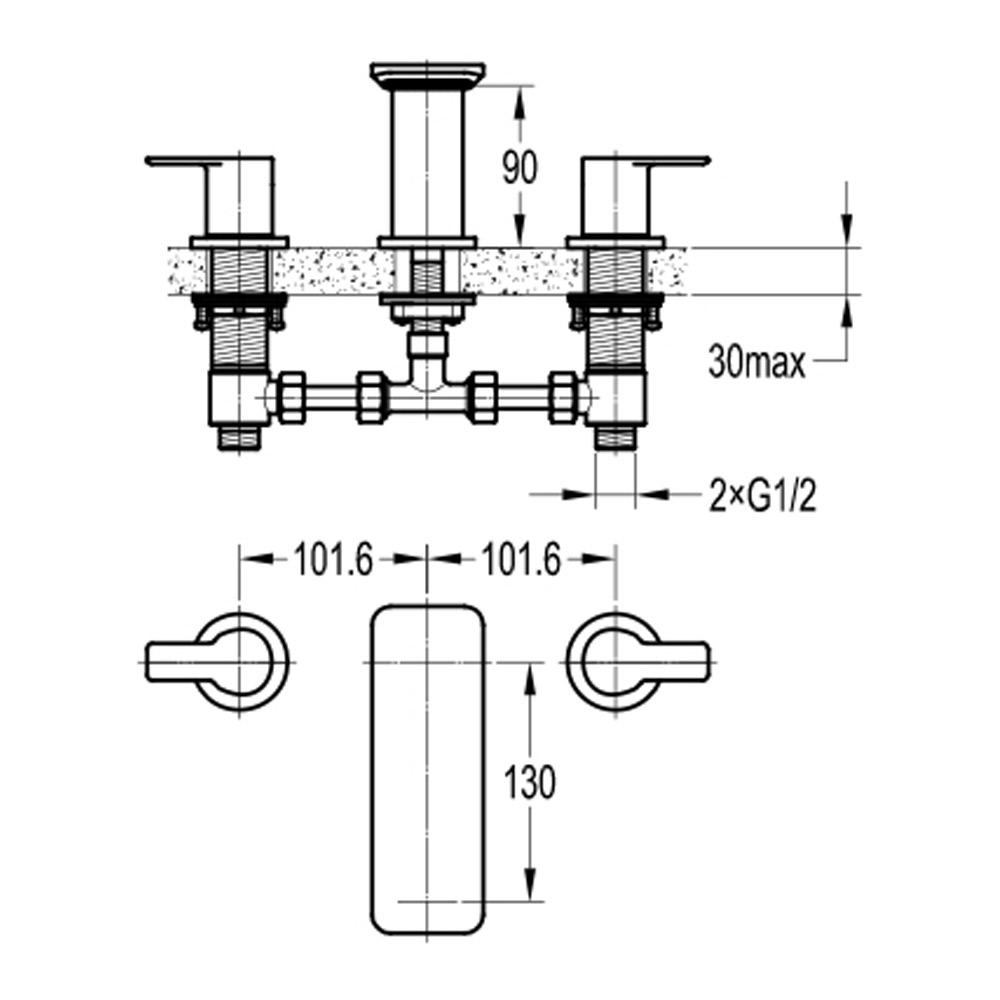 Flova Spring 3 Hole Basin Mixer with Clicker Waste