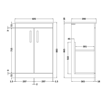 Emily 600mm Floorstanding 2 Door Vanity Unit and Countertop