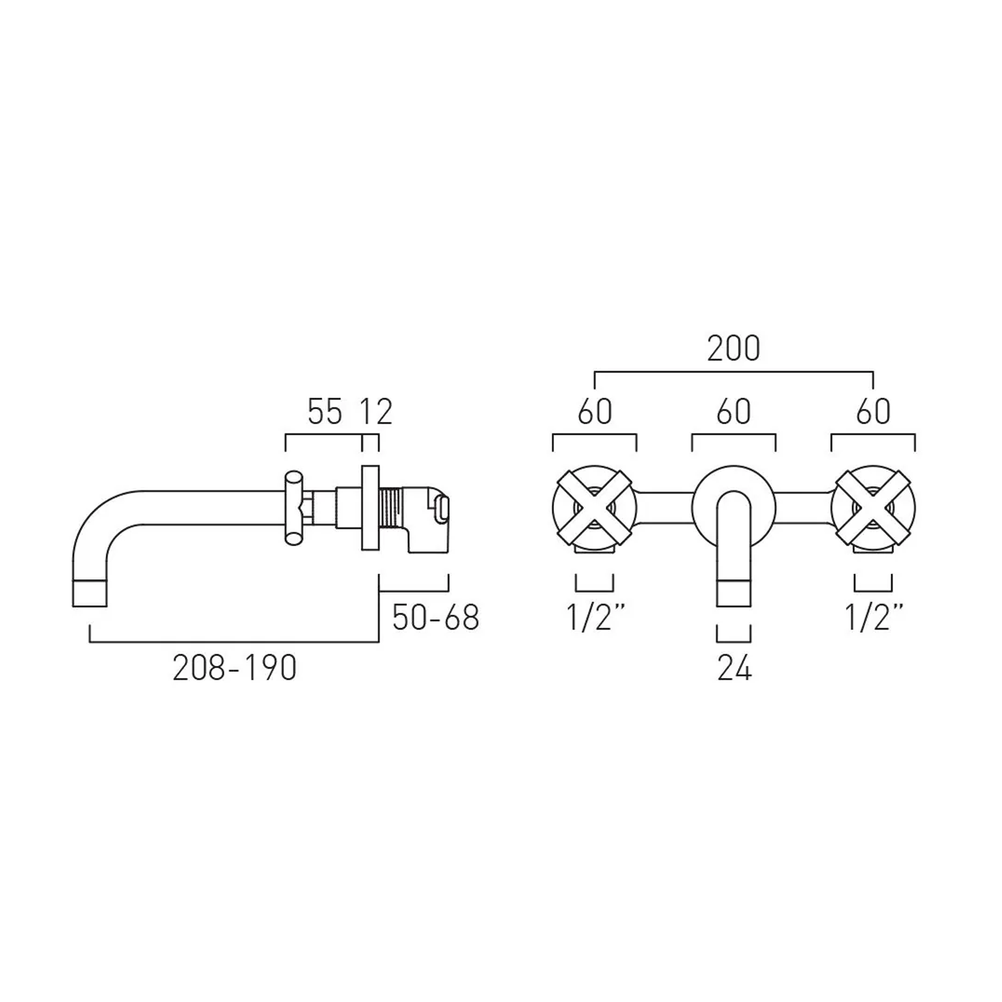 Vado Individual Elements 3 Hole Wall Mounted Basin Mixer Tap with 200mm Spout