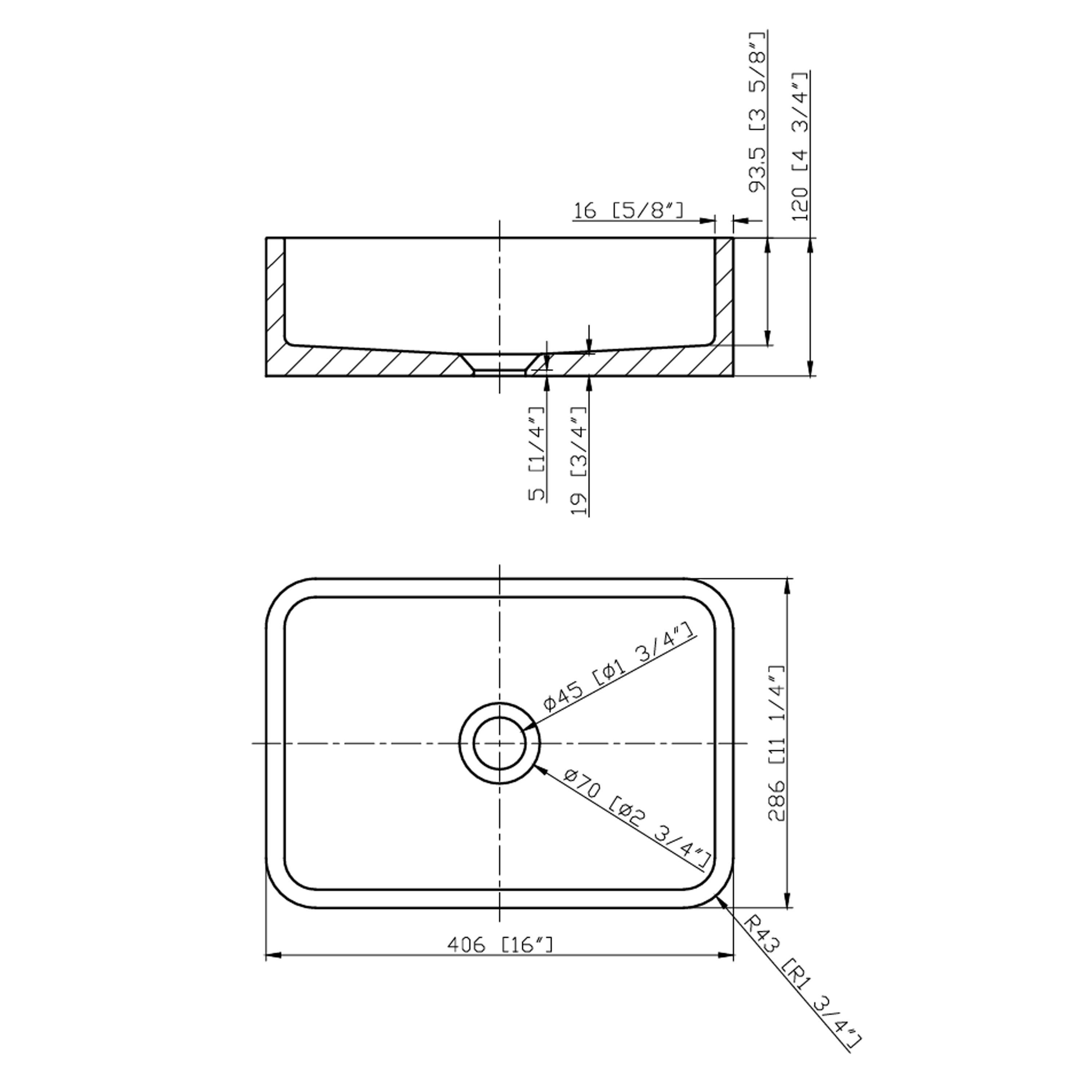 Drench Naturals Stone Texture Rectangular Countertop Basin with Waste