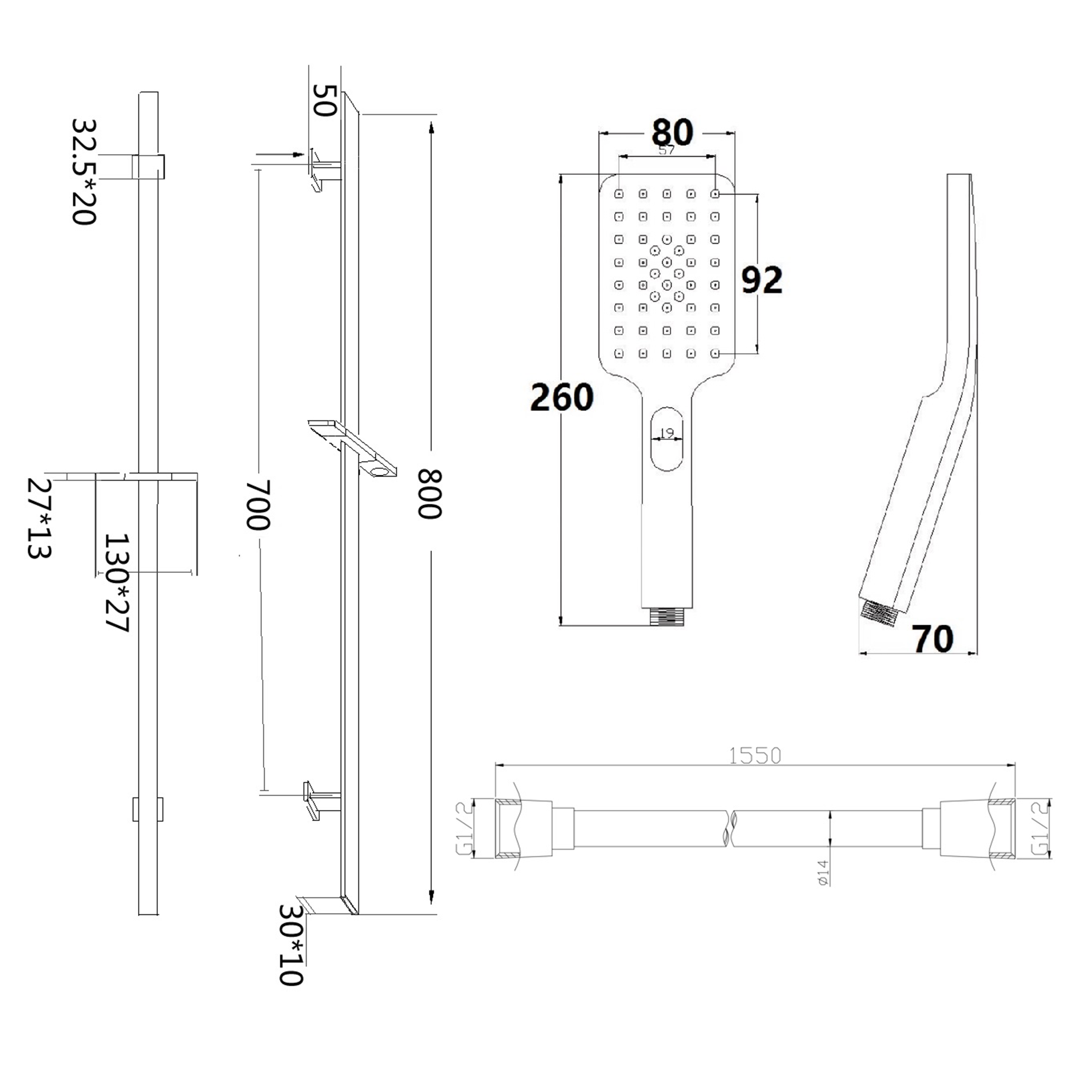 Harbour Status Slide Rail Shower Kit with Shower Handset & Hose - Chrome