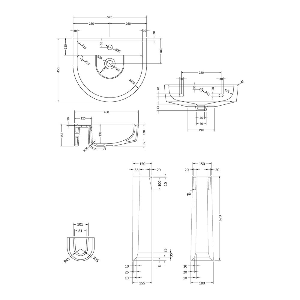 Christine 520mm Basin & Full Pedestal