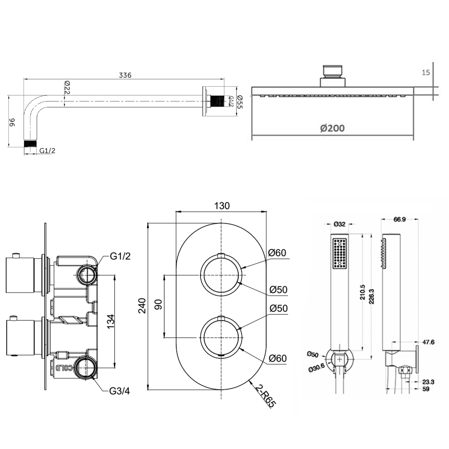 Harper Concealed Shower Valve, Fixed Shower Head & Handset