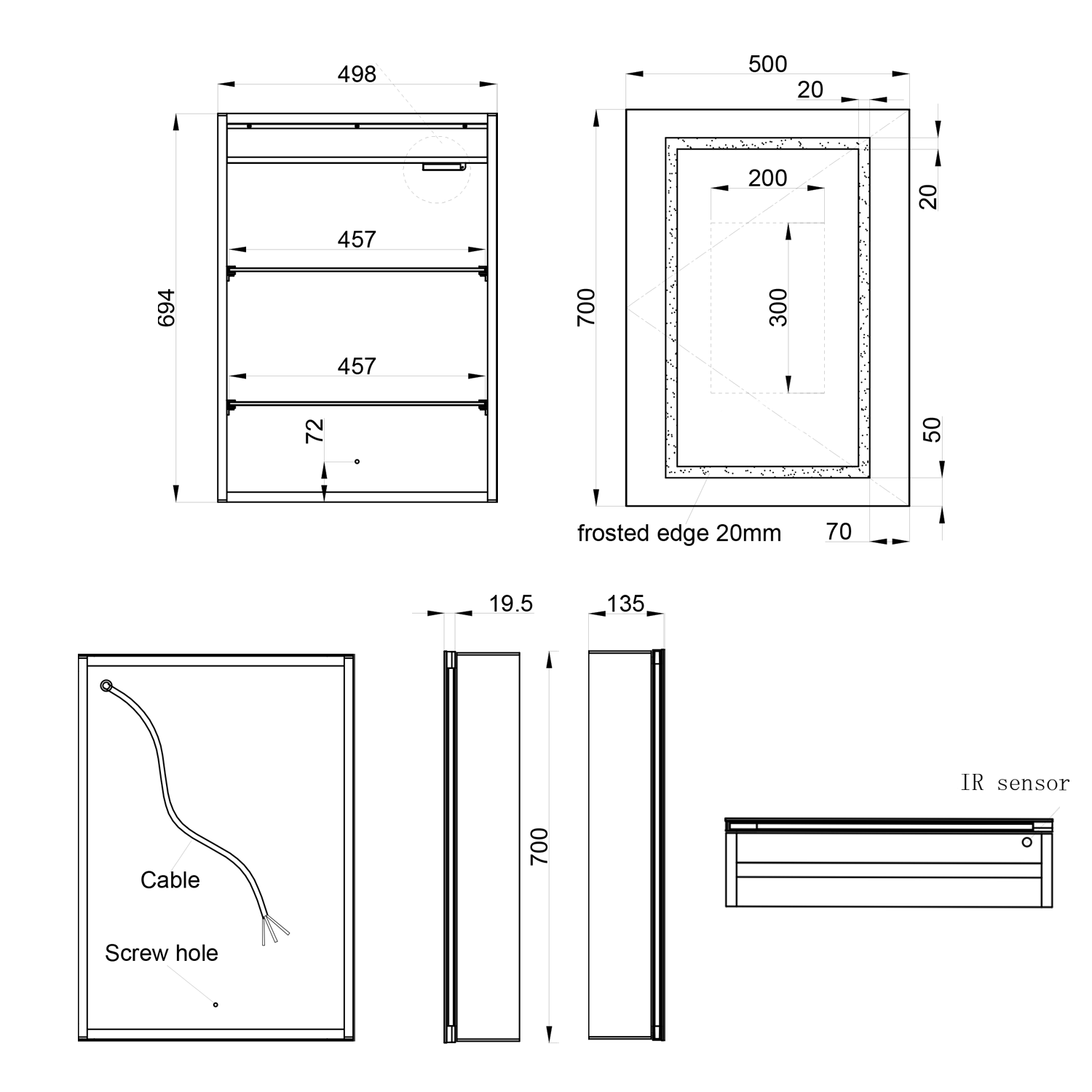 Harbour Outline Single Door LED Mirrored Cabinet with Demister Pad & Shaver Socket - 500 x 700mm