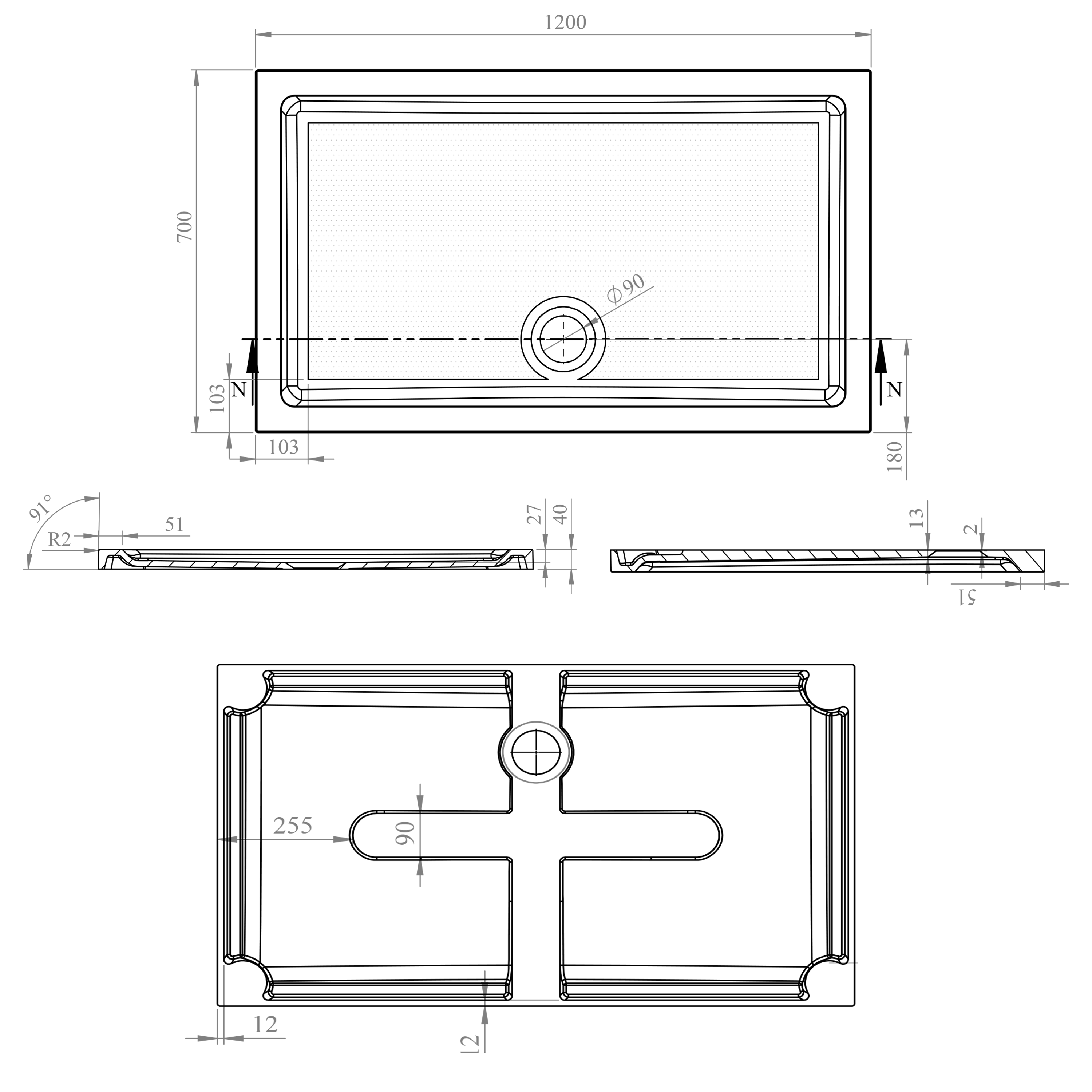 Harbour Anti Slip Gel Coated Stone Resin Rectangular Shower Tray - 14 Sizes