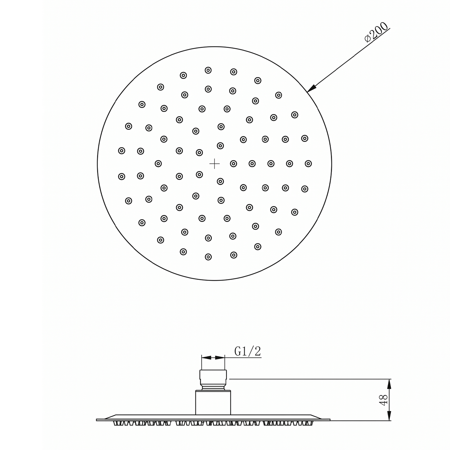 Vellamo Thin Round Fixed Shower Head - 200mm