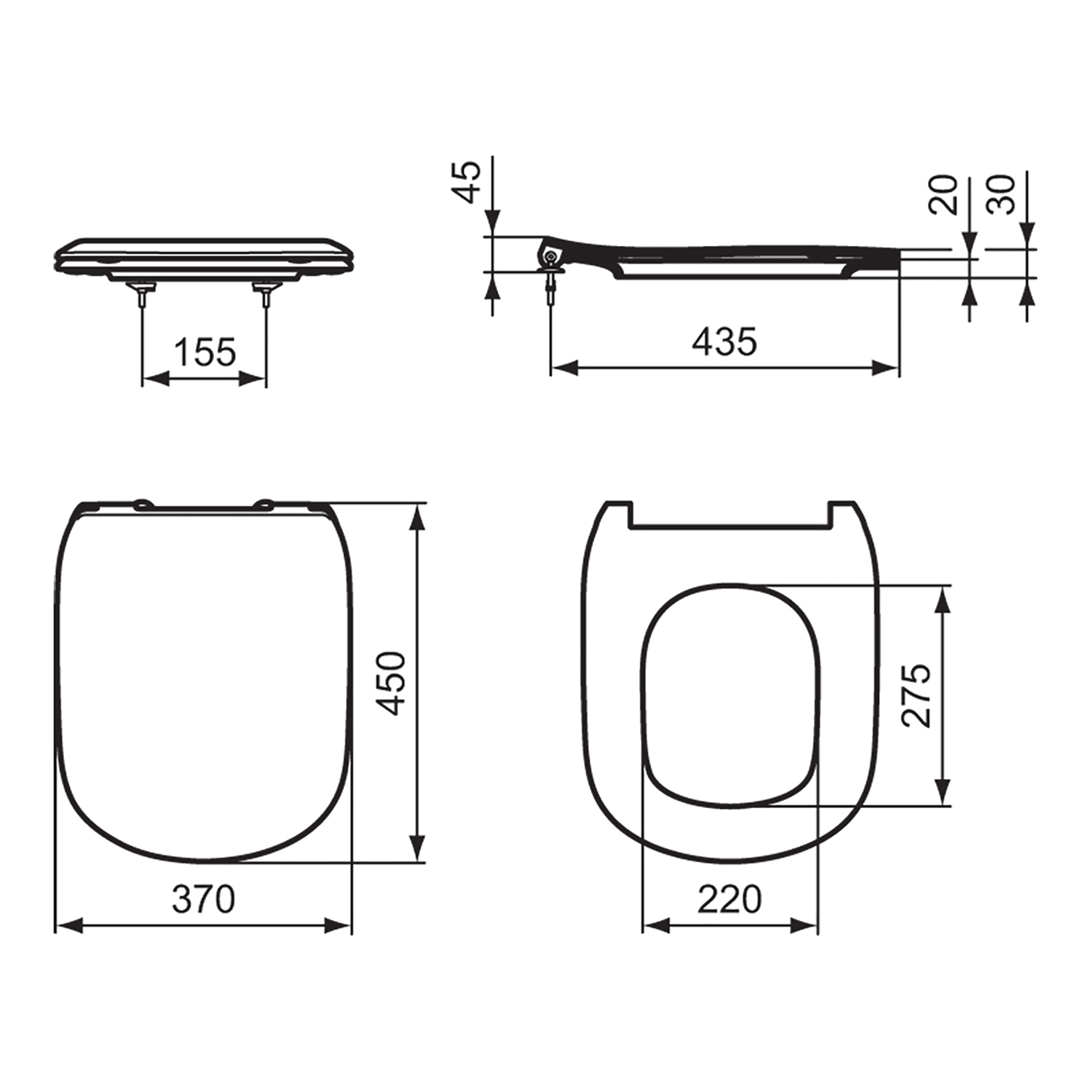 Ideal Standard Tesi Wafer Thin Soft Close Toilet Seat with Quick Release Hinges