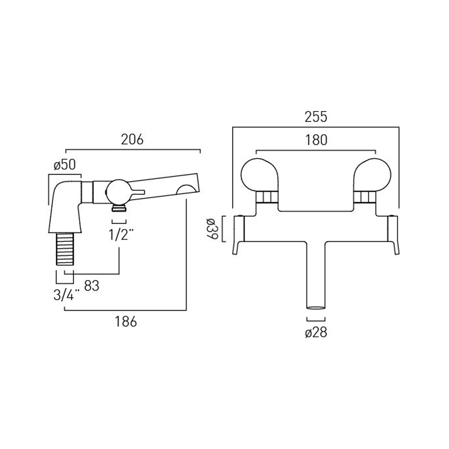 Vado Safari Exposed Thermostatic Deck Mounted Bath Shower Mixer Tap