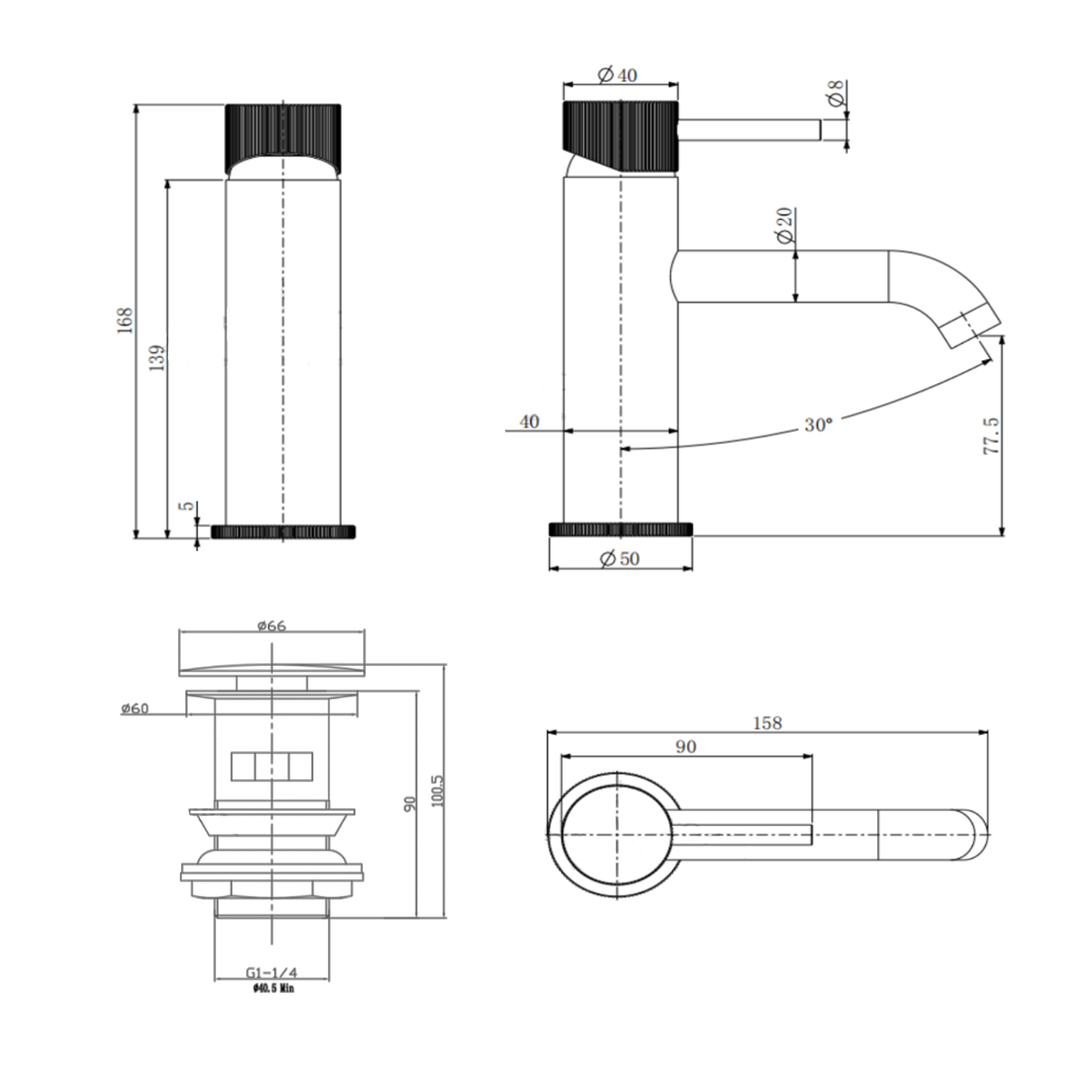 Harbour Fluted Mono Basin Mixer Tap & Waste