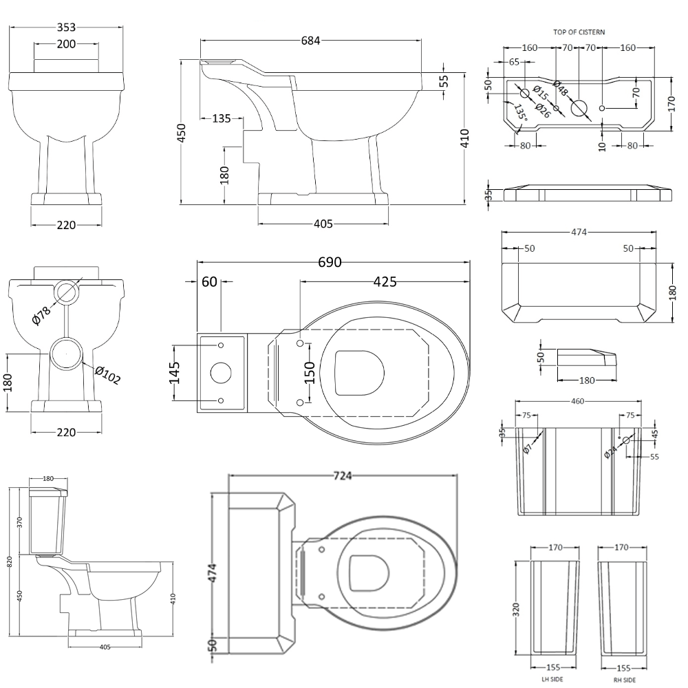 Butler & Rose Catherine Traditional Close Coupled Toilet (Excluding Seat)