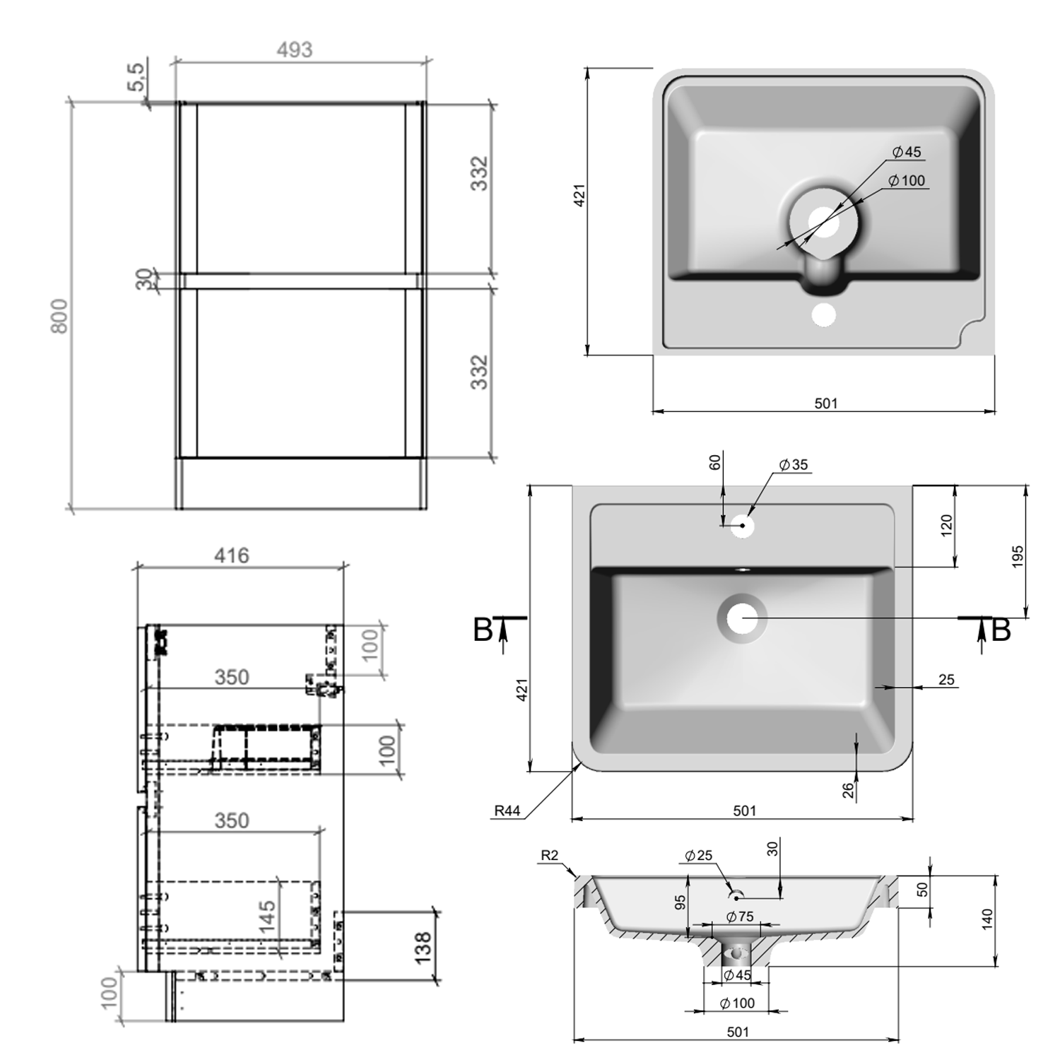 Drench Origin 500mm Floorstanding Vanity Unit & Basin