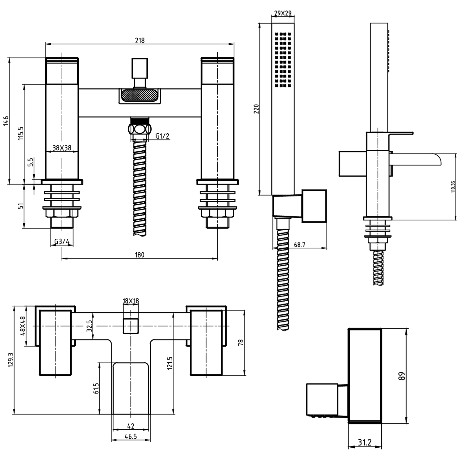 Vellamo Maya Waterfall Bath Shower Mixer with Shower Kit
