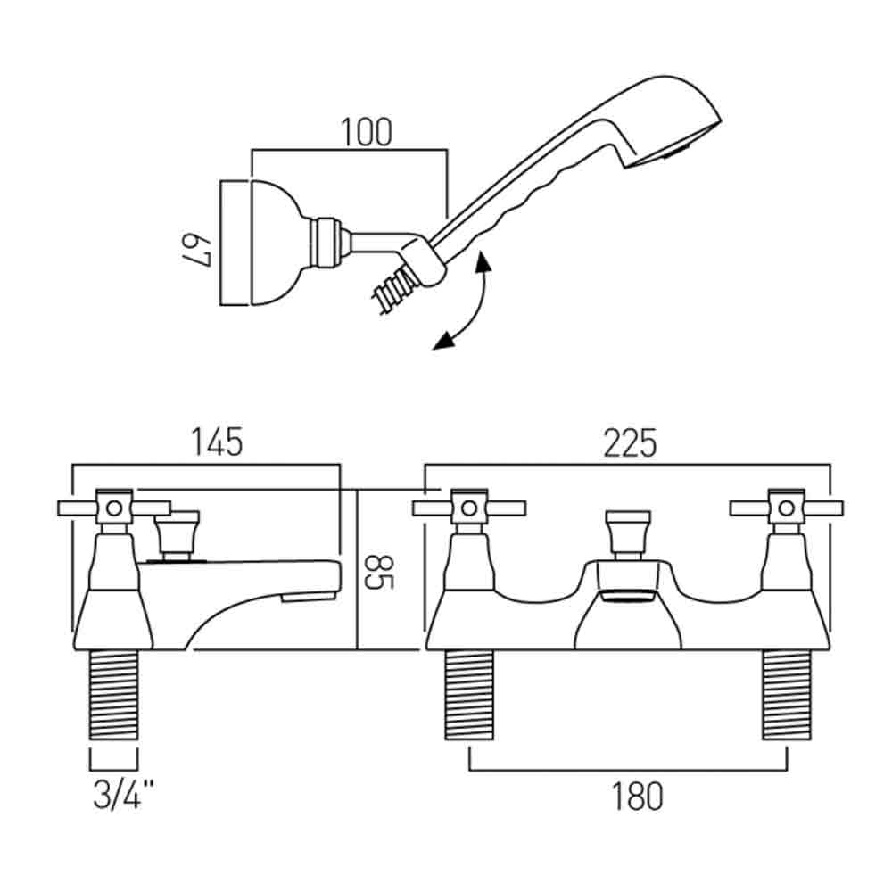 Vado Vecta Bath Shower Mixer With Shower Kit